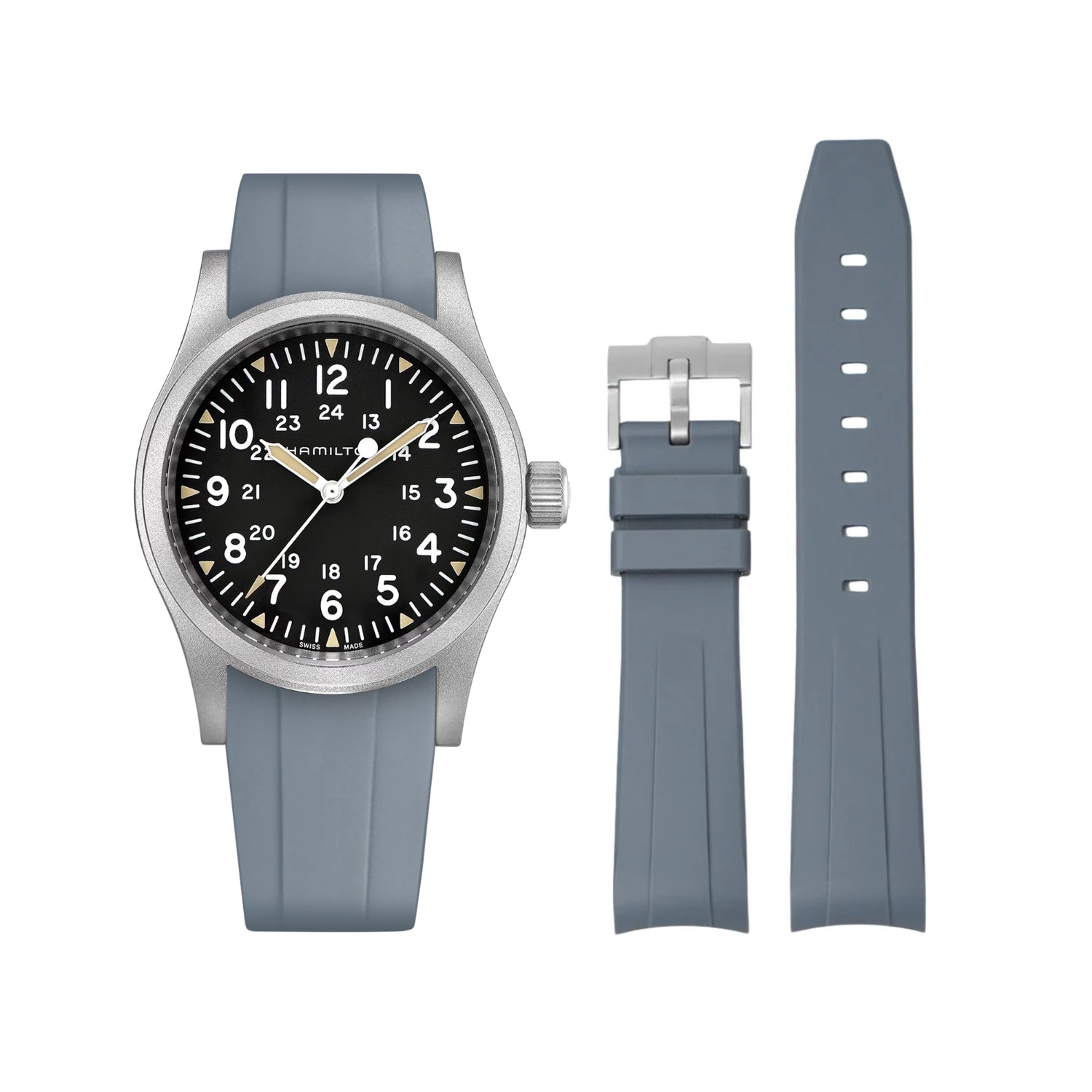 Rubber Strap – For Hamilton Khaki Field - Grey