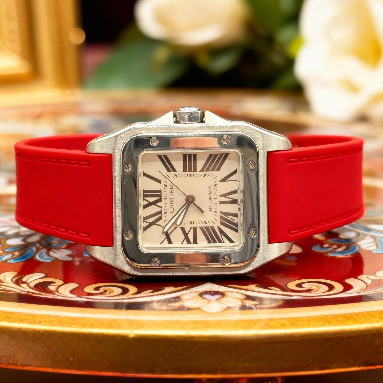 Cartier Santos 100 Rubber Strap - Red - Helvetus
