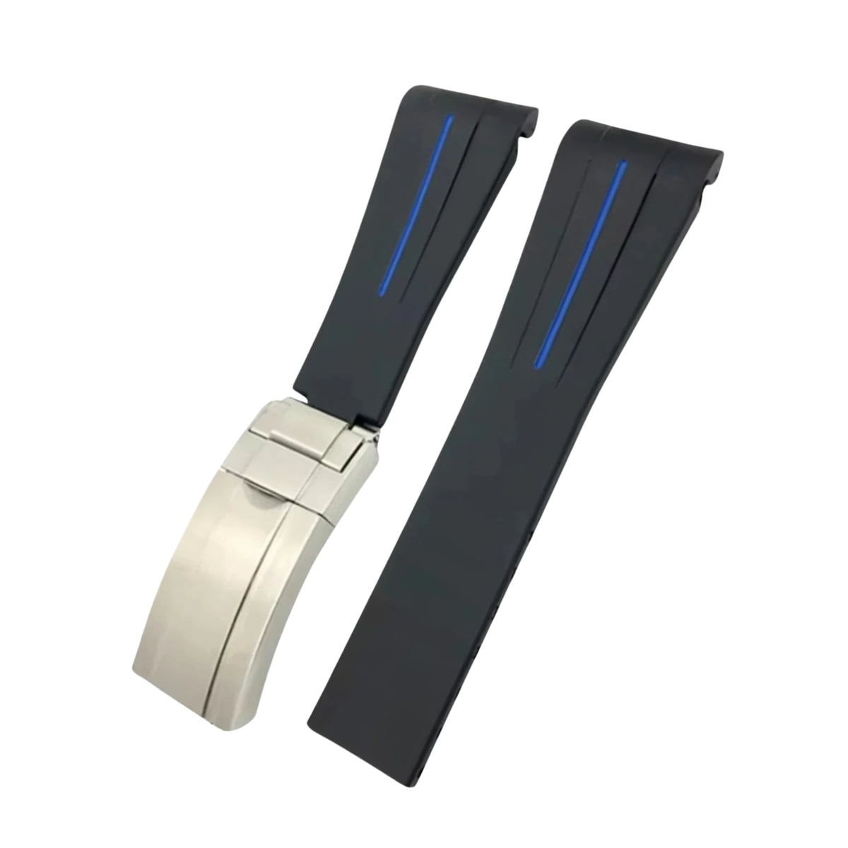Deployant FKM Rubber Strap - Universal Fit - Black w/Blue Line | LuxLine® - Helvetus