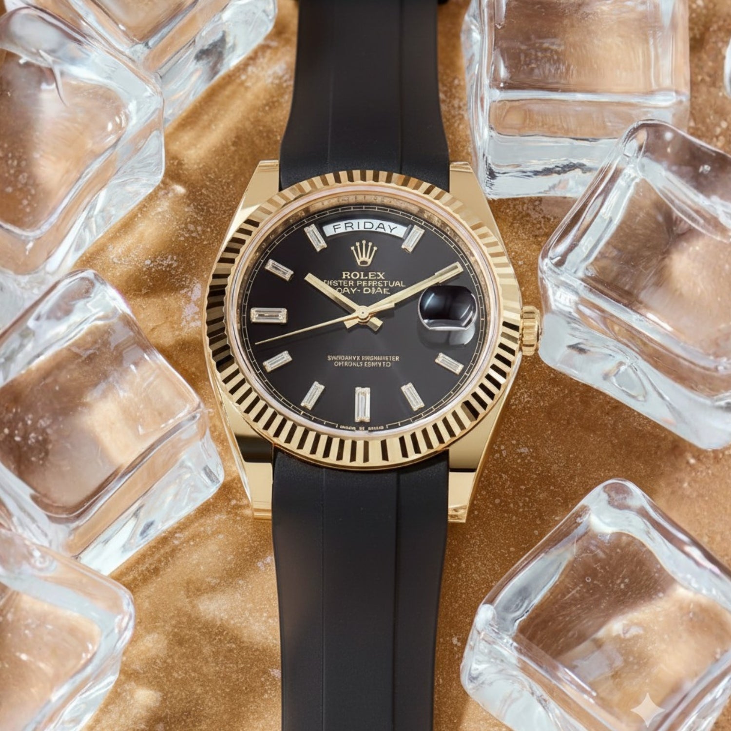 Deployant Rubber Strap - For Rolex Day - Date 36mm - Black - Helvetus