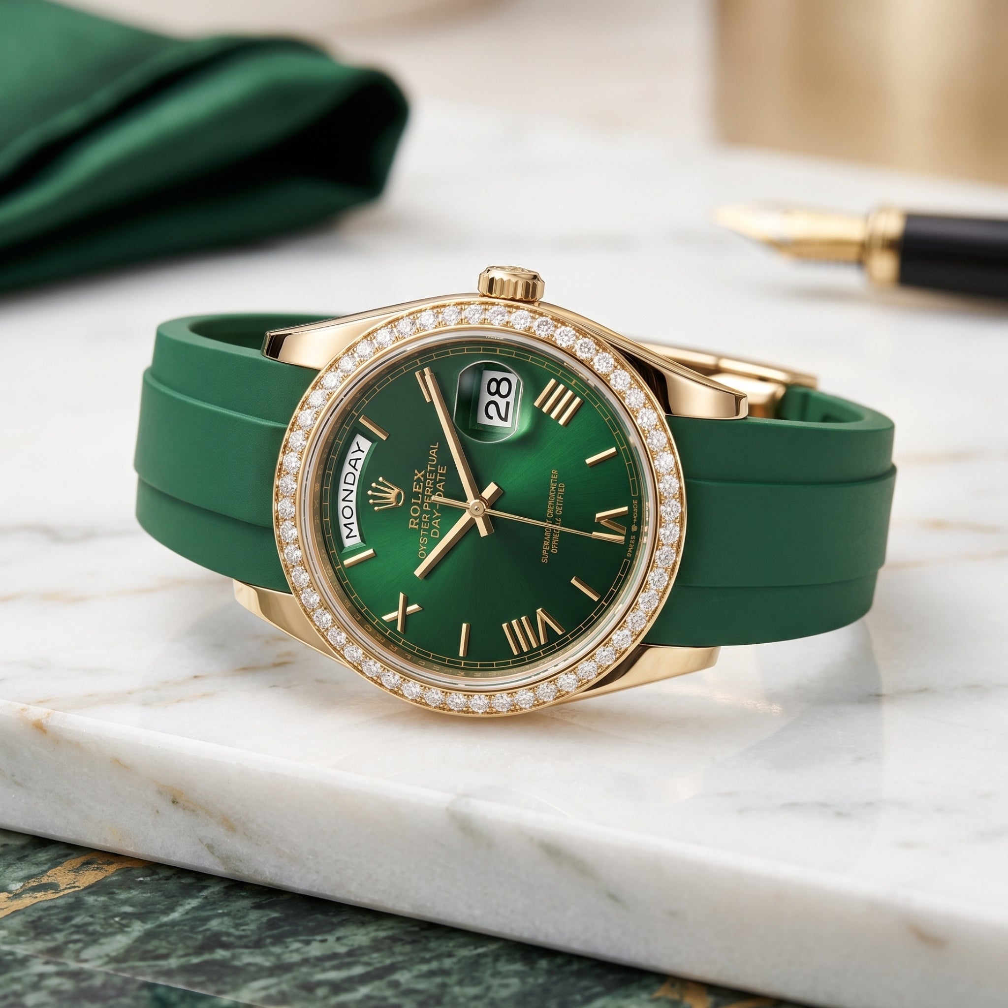 Deployant Rubber Strap - For Rolex Day-Date 36mm - Green - Helvetus