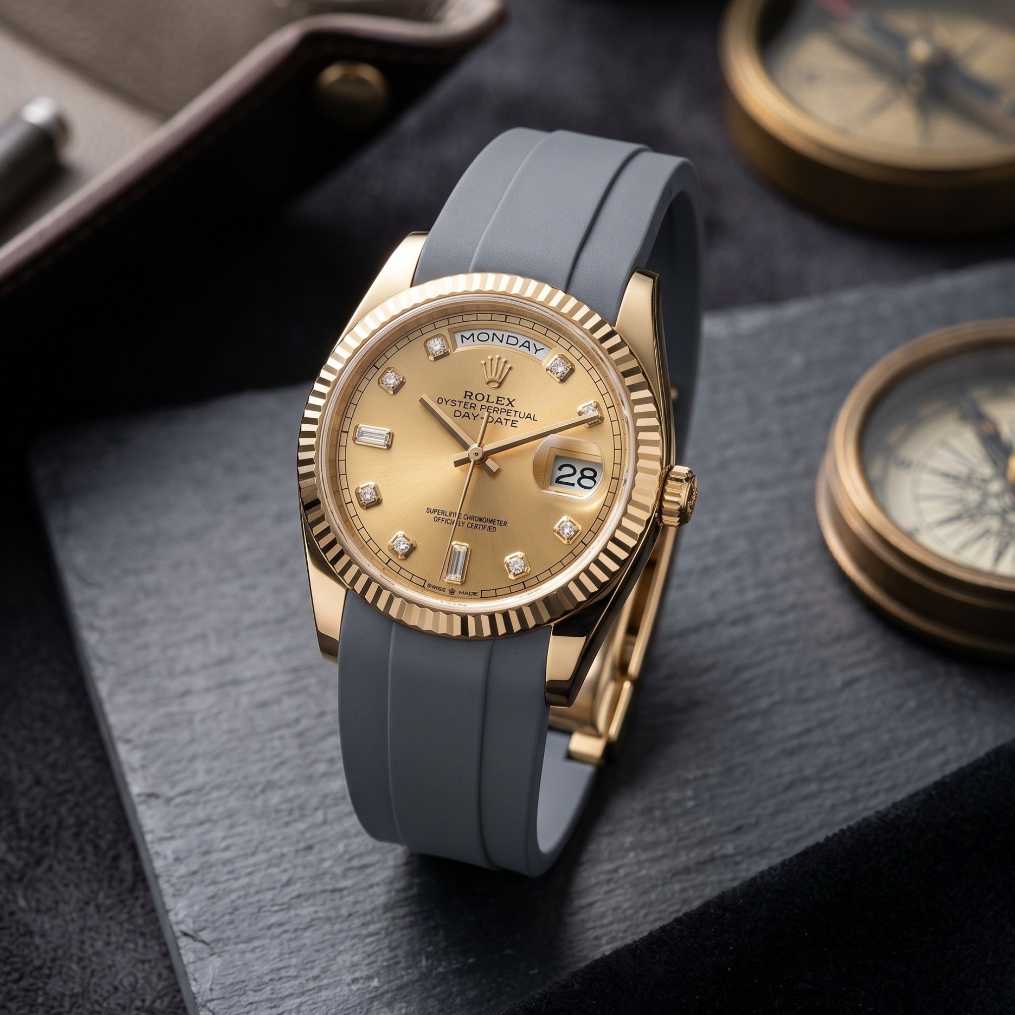 Deployant Rubber Strap - For Rolex Day-Date 36mm - Grey - Helvetus