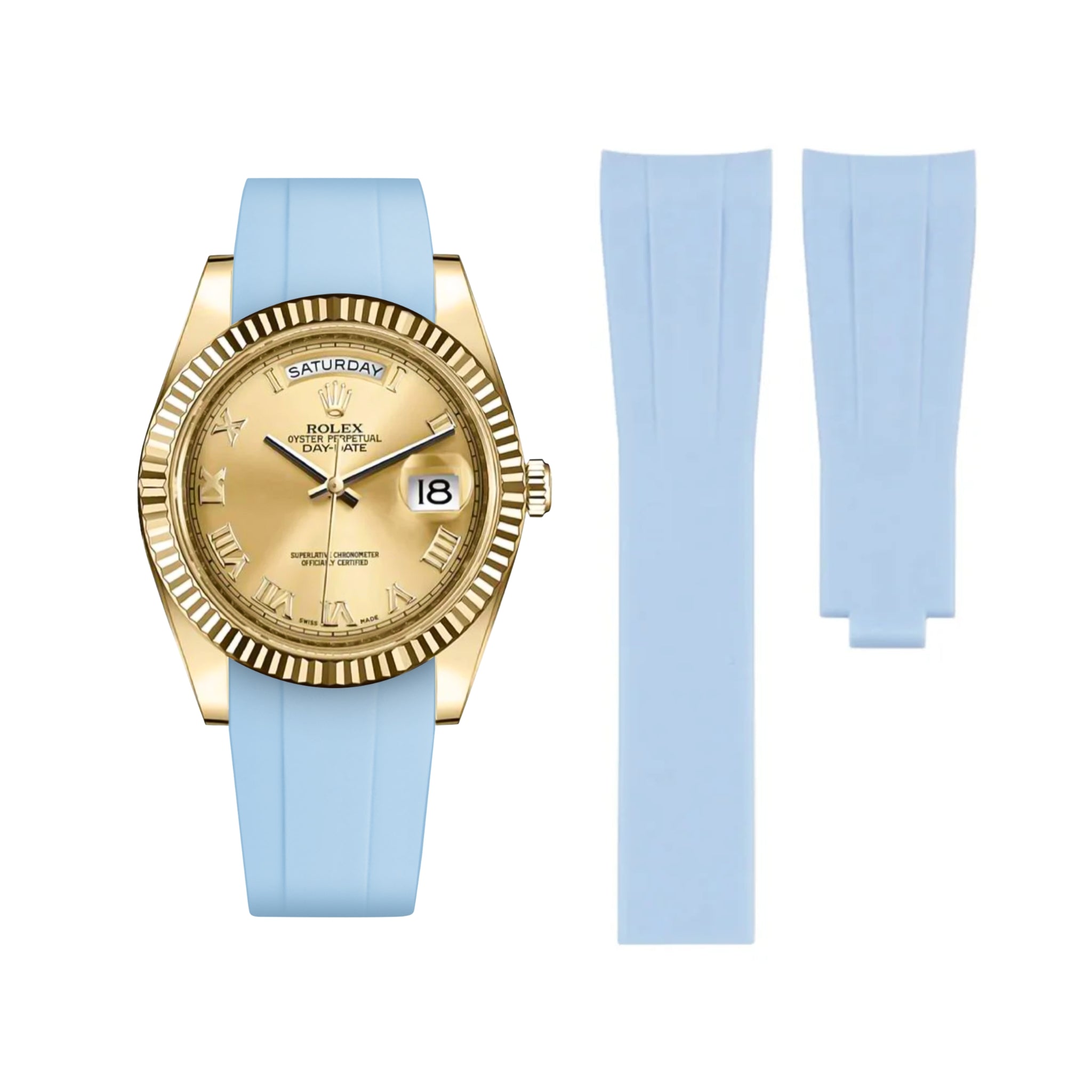 Deployant Rubber Strap - For Rolex Day - Date II 41mm - Baby Blue - Helvetus