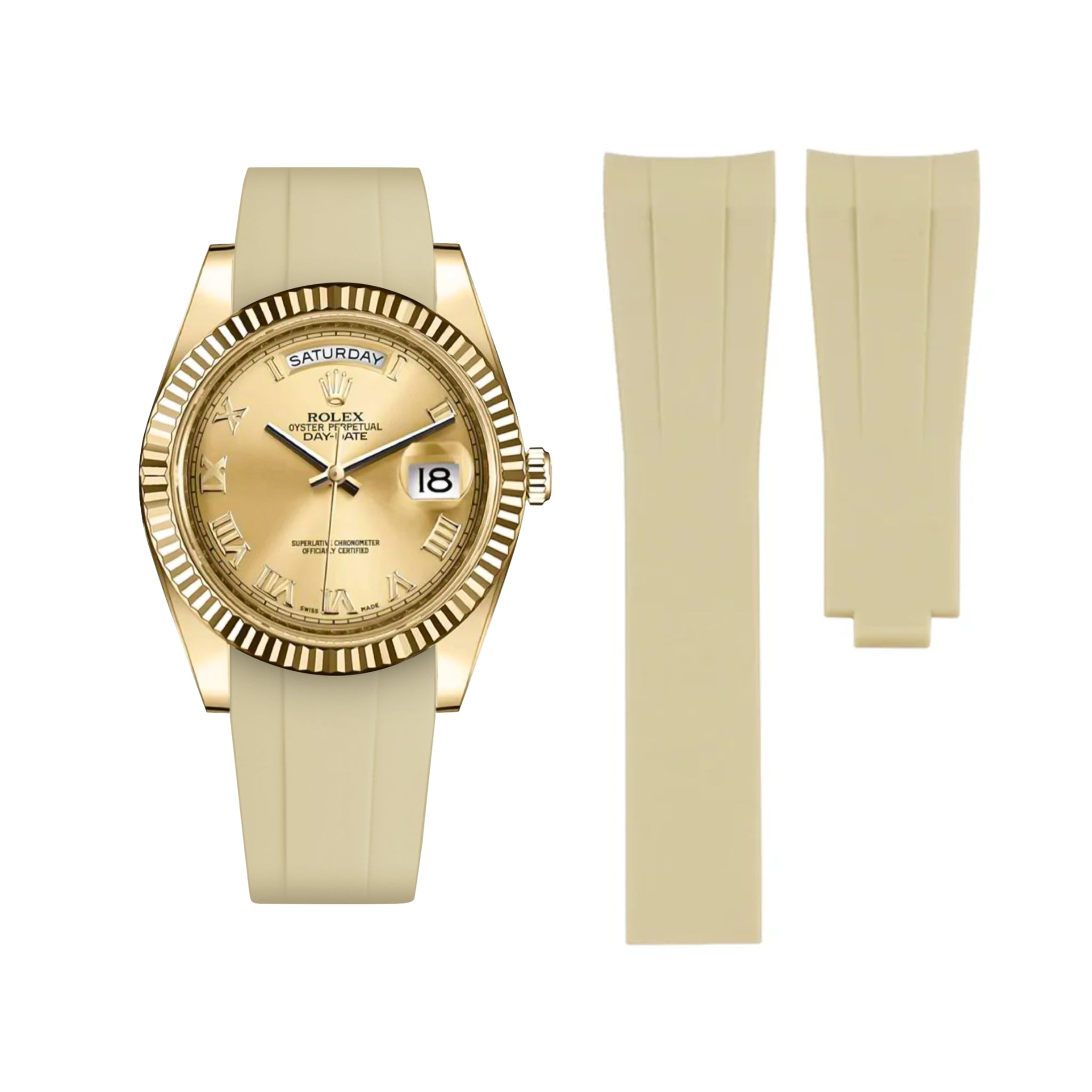 Deployant Rubber Strap - For Rolex Day - Date II 41mm - Beige - Helvetus