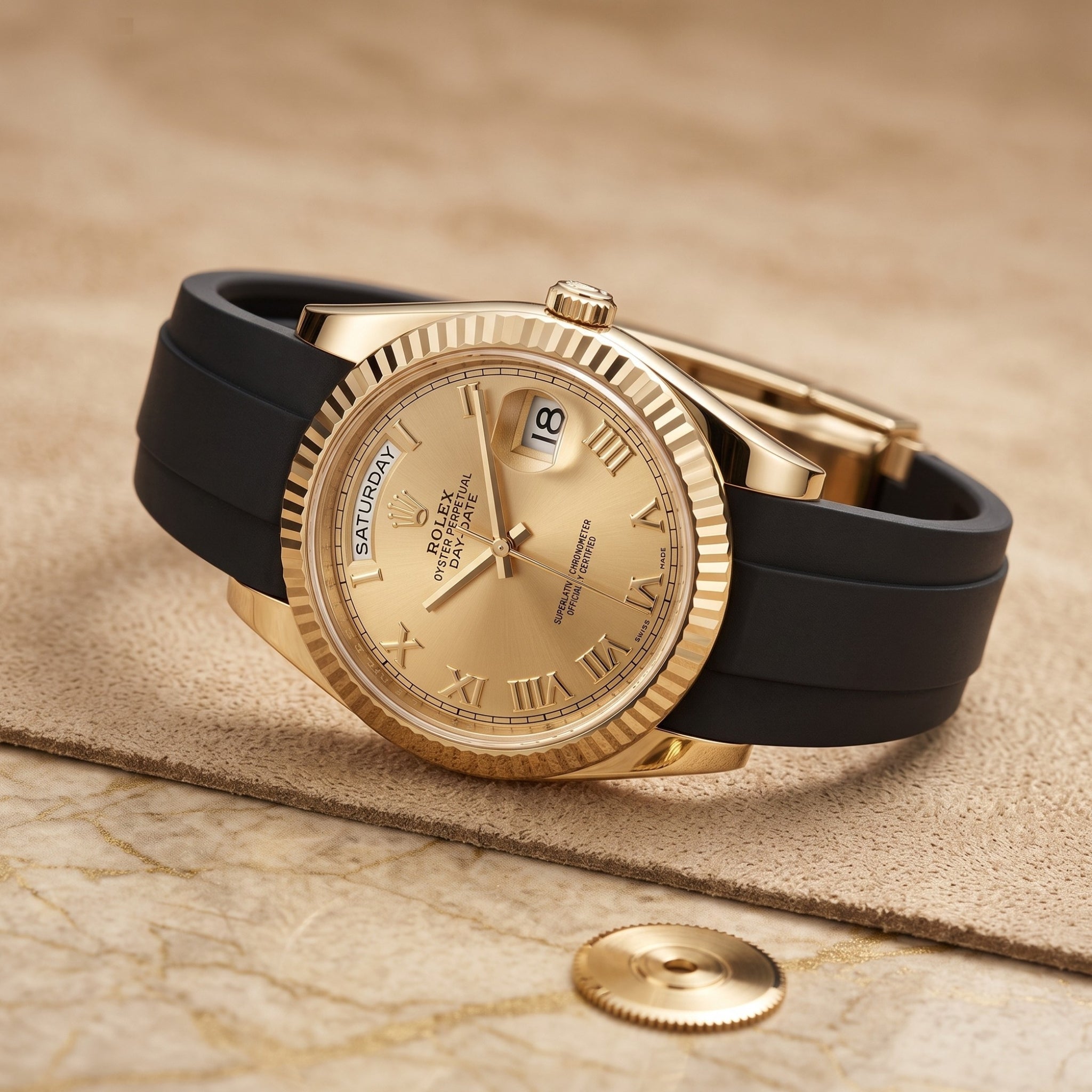 Deployant Rubber Strap - For Rolex Day-Date II 41mm - Black - Helvetus
