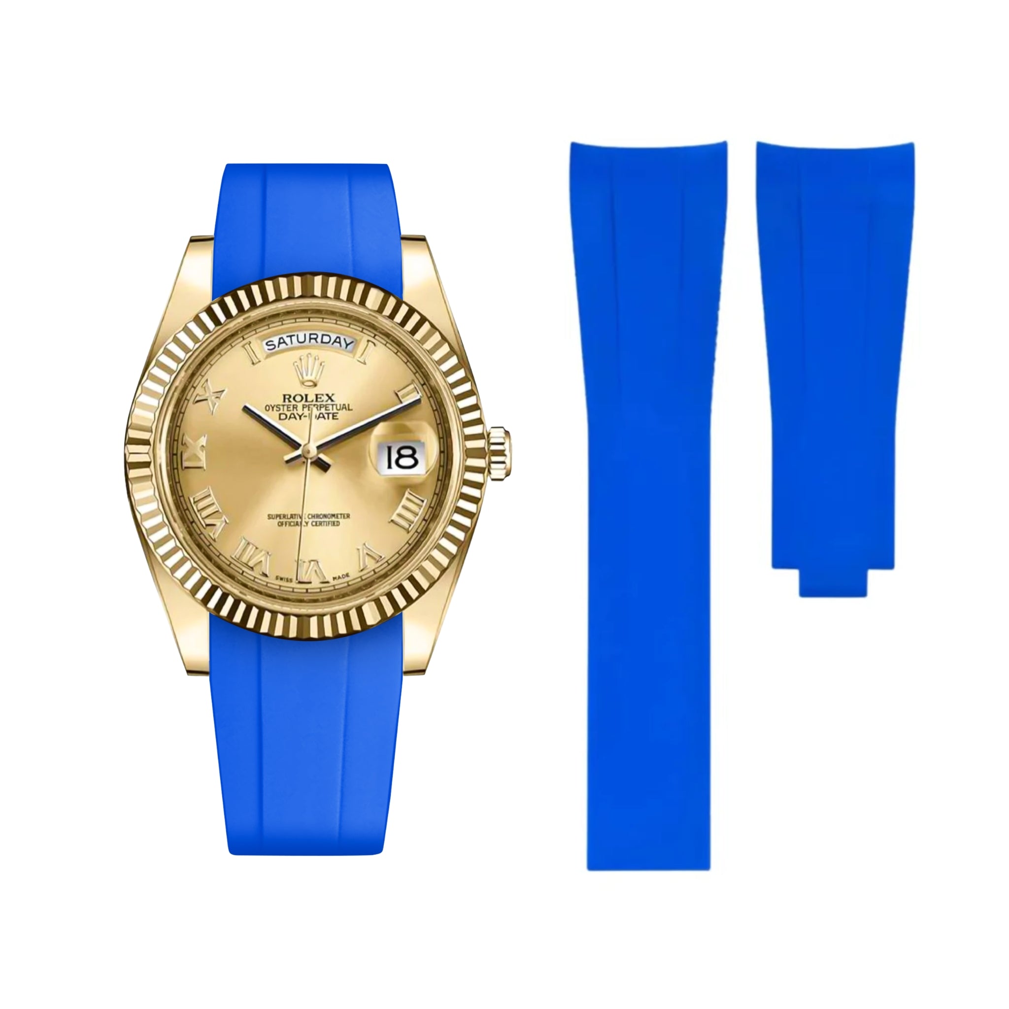 Deployant Rubber Strap - For Rolex Day - Date II 41mm - Blue - Helvetus