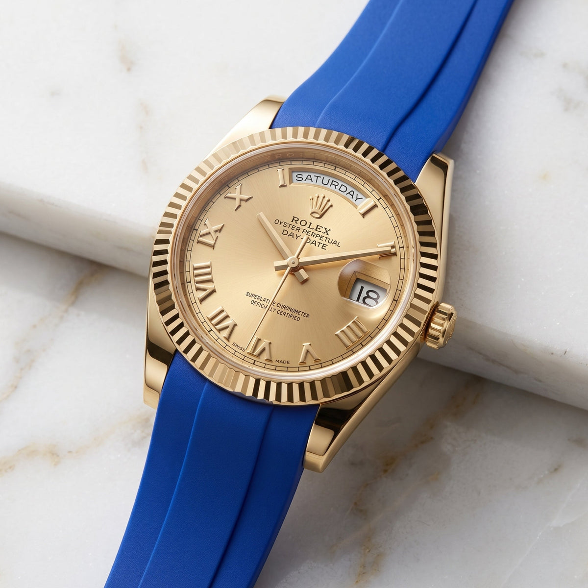 Deployant Rubber Strap - For Rolex Day-Date II 41mm - Blue - Helvetus