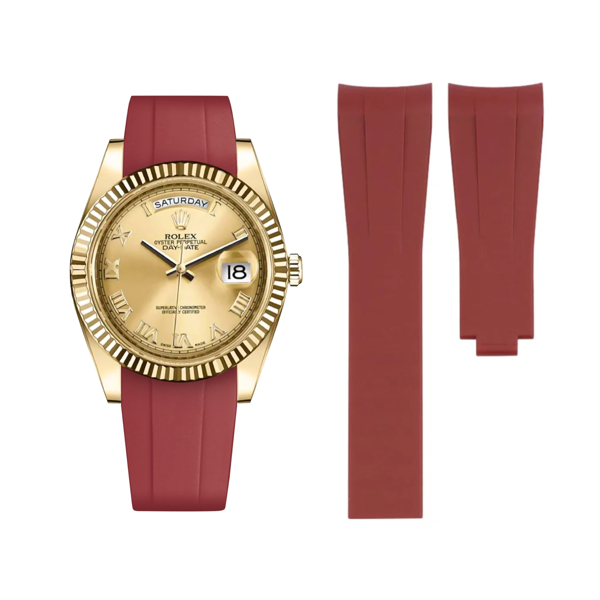 Deployant Rubber Strap - For Rolex Day - Date II 41mm - Bordeaux - Helvetus