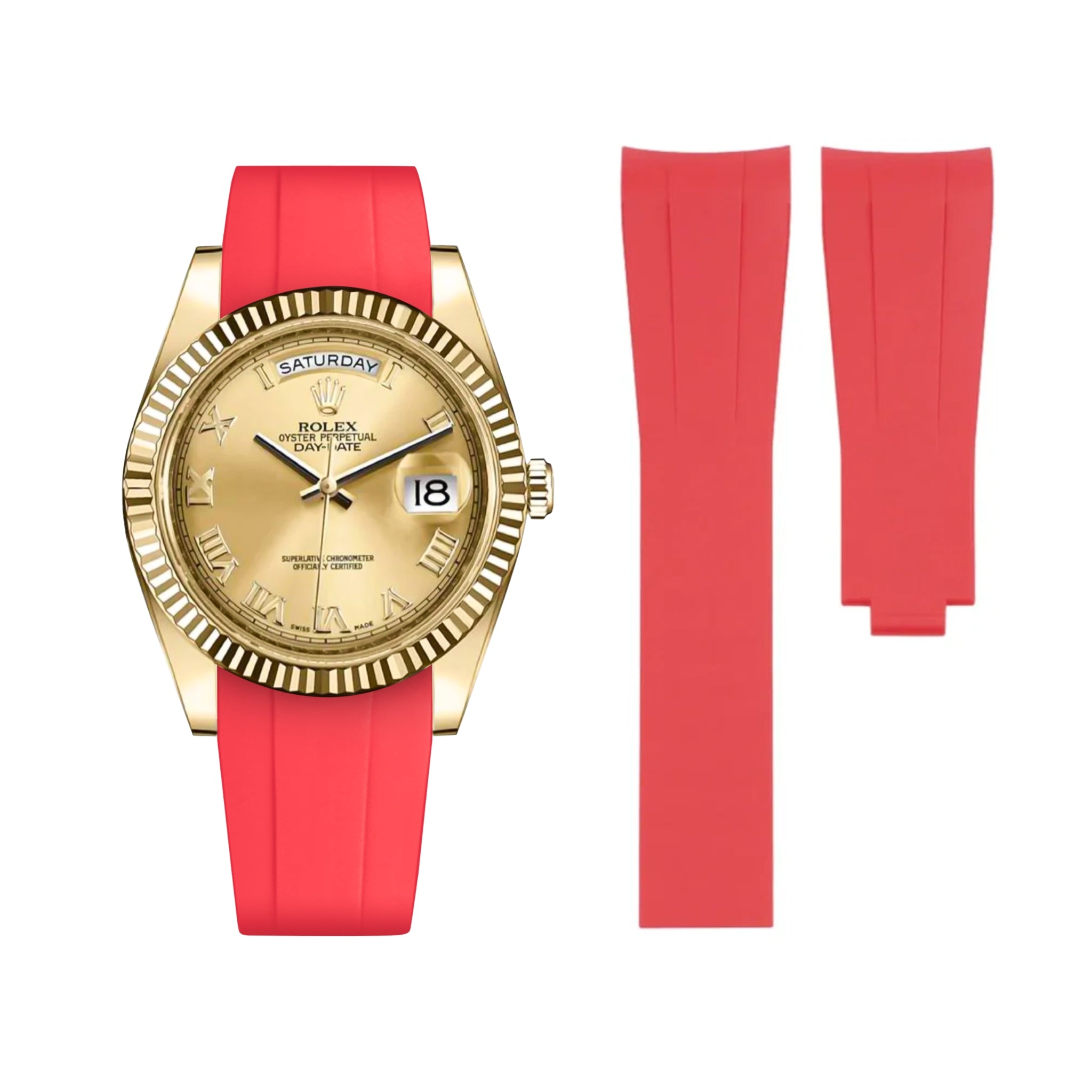 Deployant Rubber Strap - For Rolex Day - Date II 41mm - Red - Helvetus