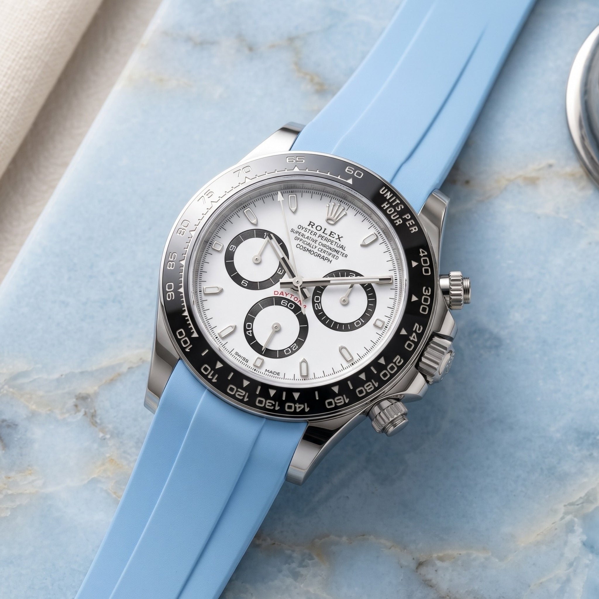 Deployant Rubber Strap - For Rolex Daytona - Baby Blue - Helvetus
