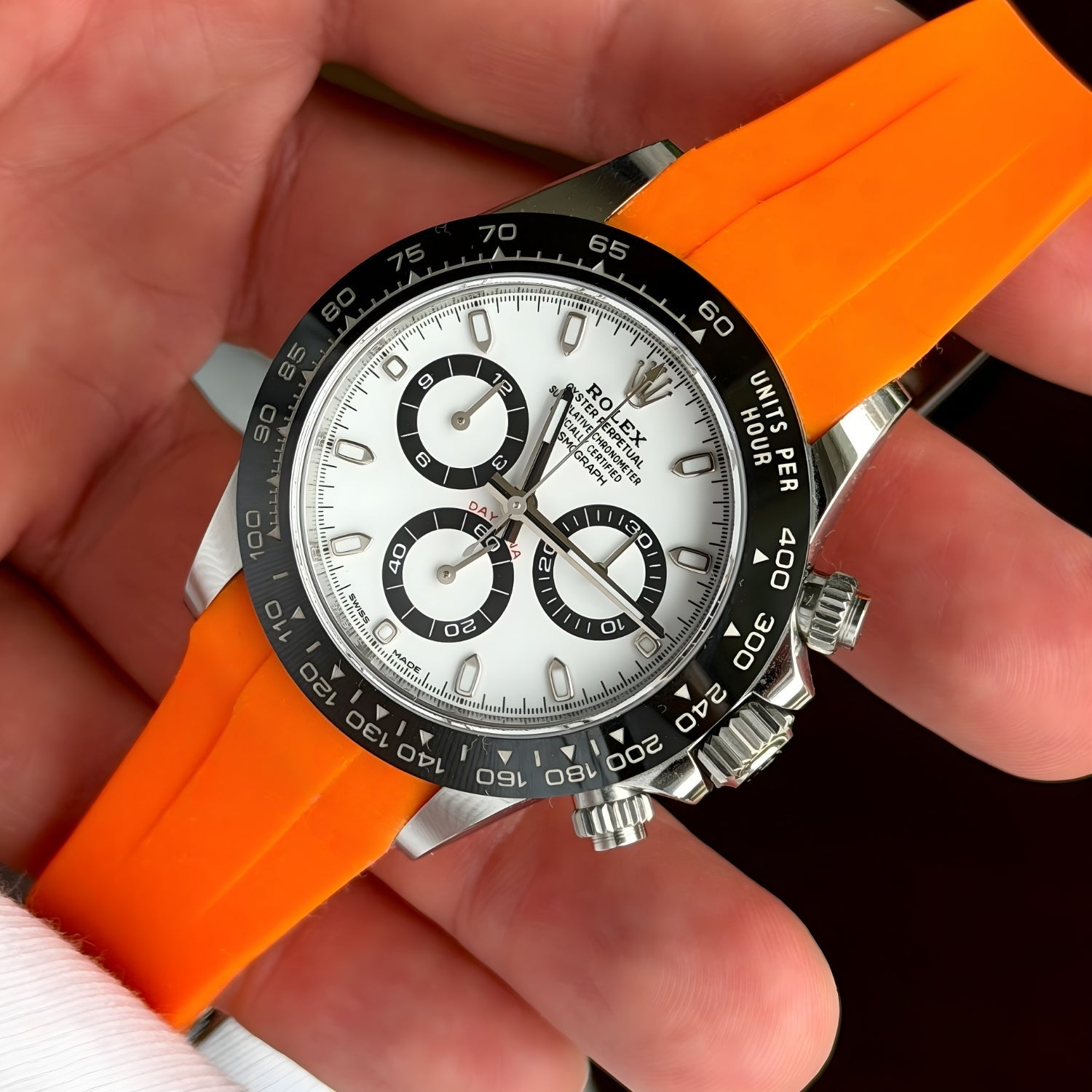 Deployant Rubber Strap - For Rolex Daytona - Orange - Helvetus