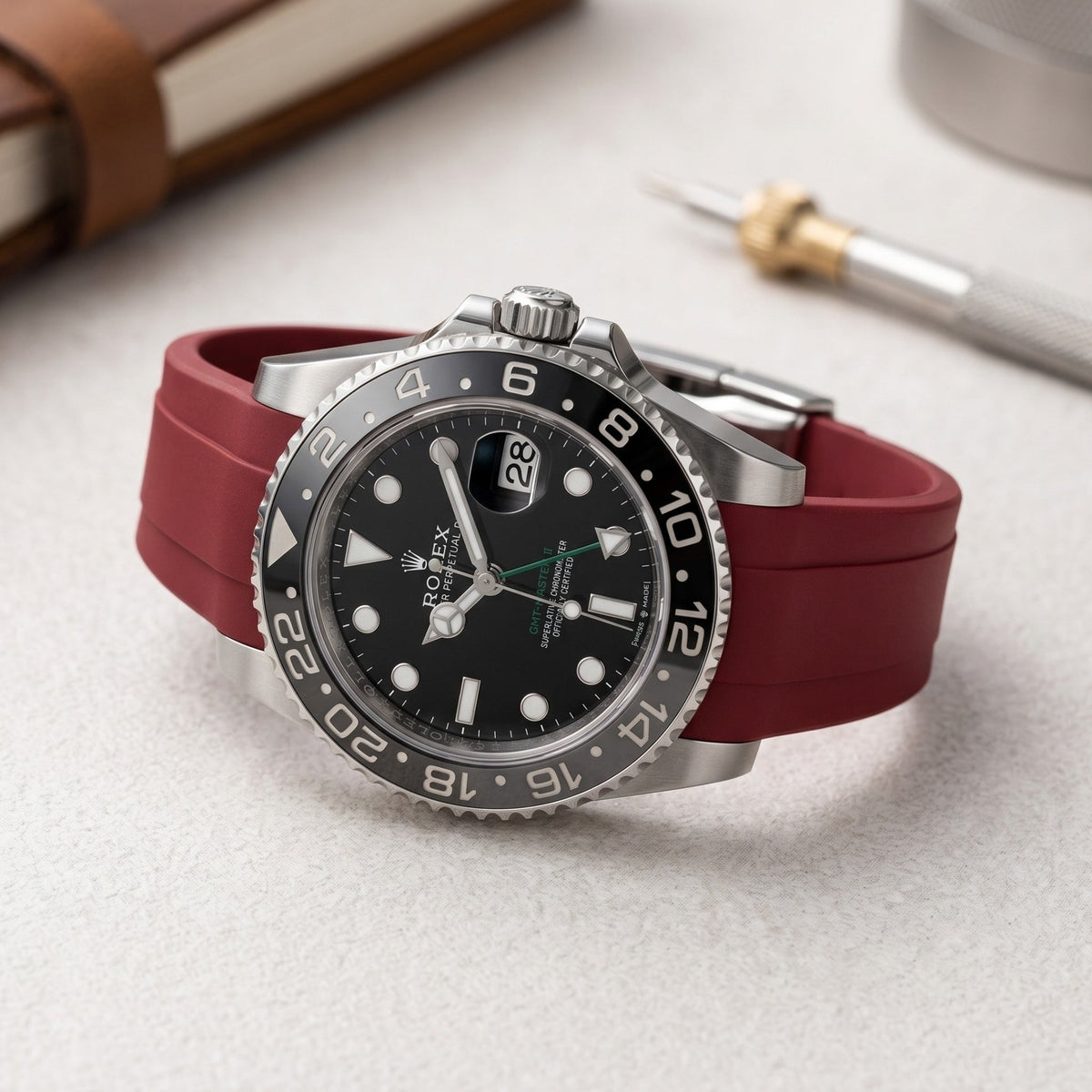 Deployant Rubber Strap - For Rolex GMT-Master II - Bordeaux - Helvetus