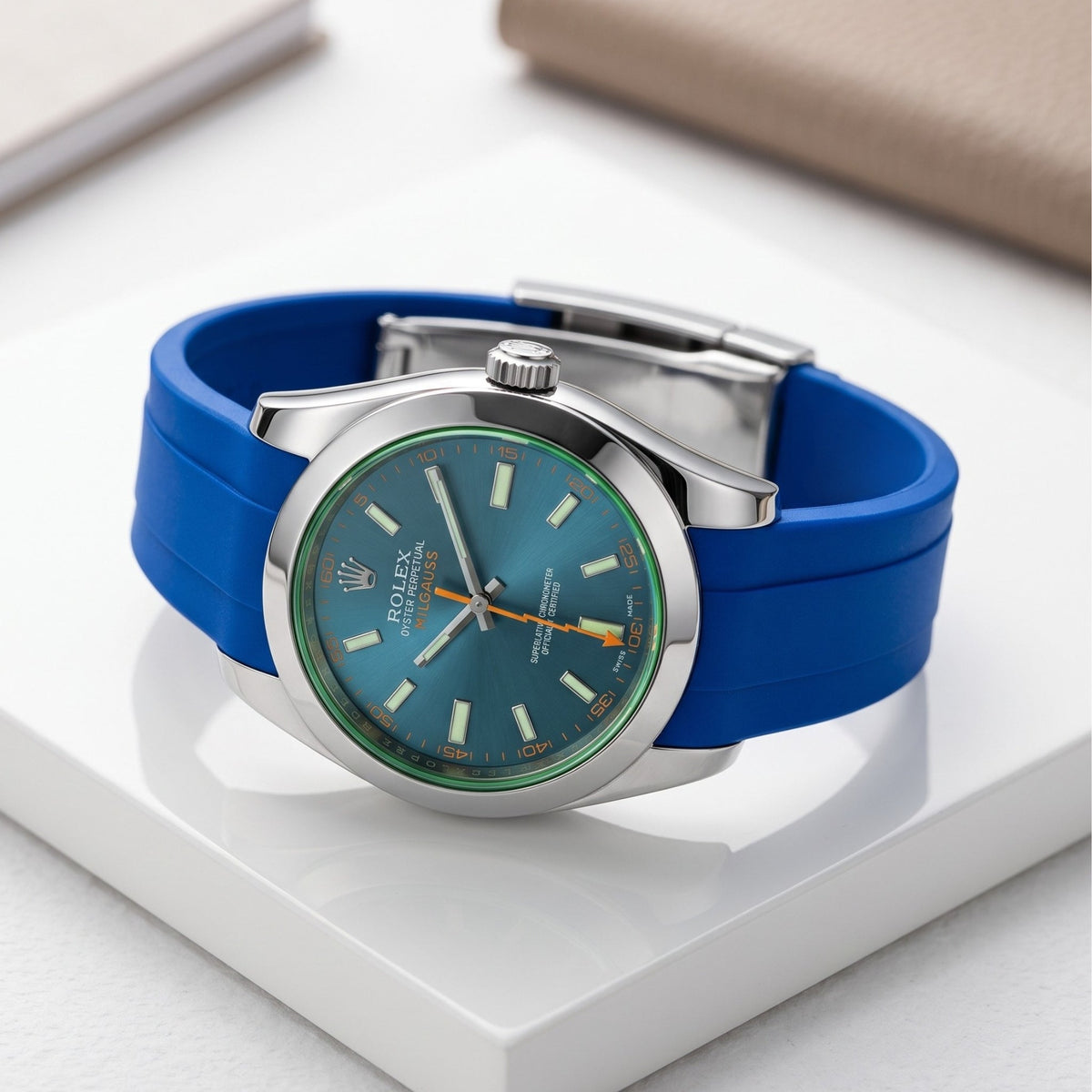 Deployant Rubber Strap - For Rolex Milgauss - Blue - Helvetus