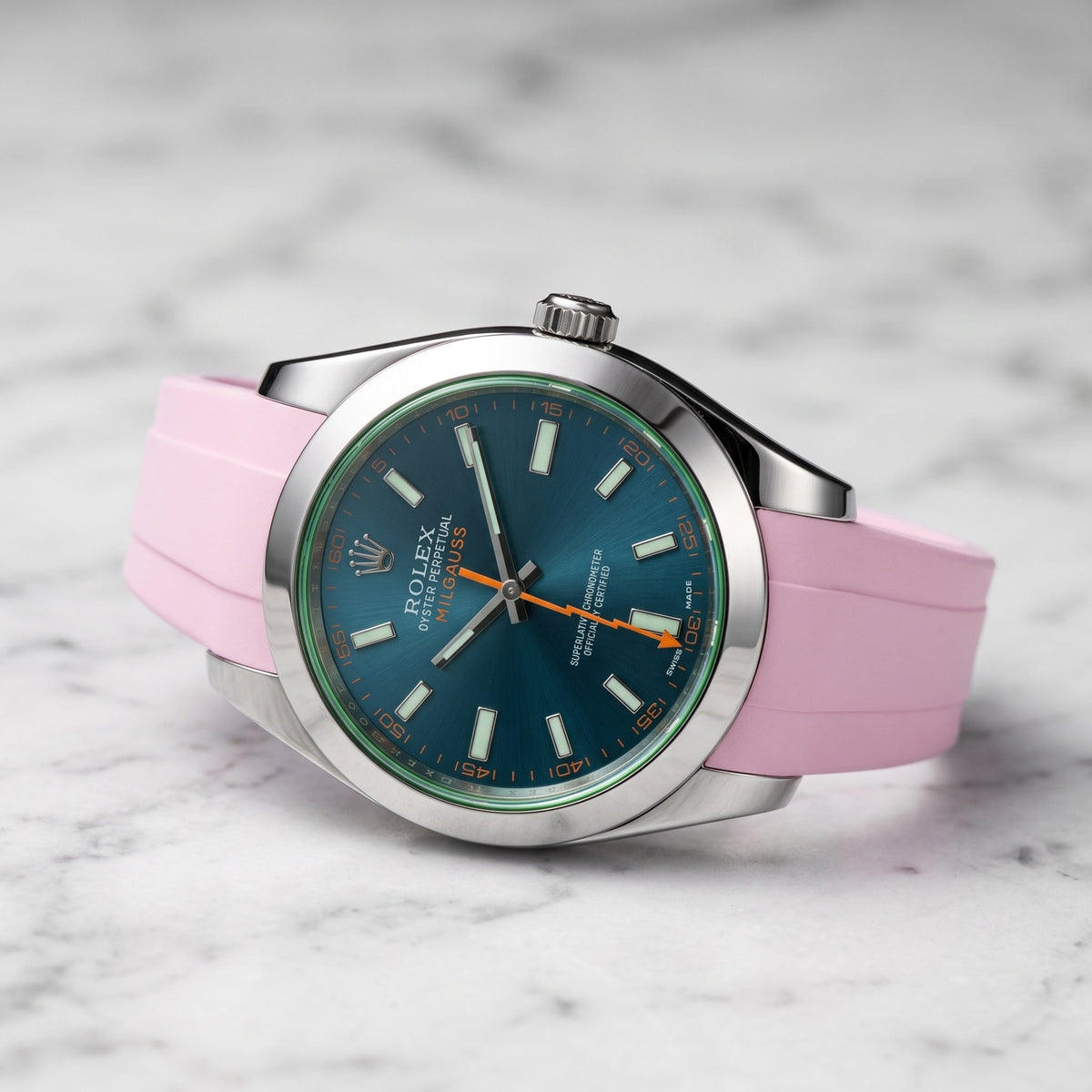 Deployant Rubber Strap - For Rolex Milgauss - Pink - Helvetus