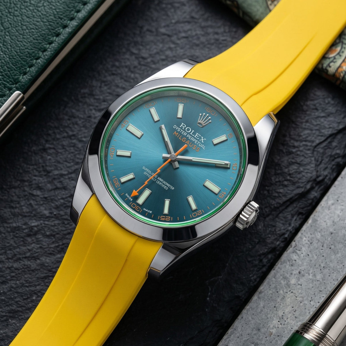 Deployant Rubber Strap - For Rolex Milgauss - Yellow - Helvetus