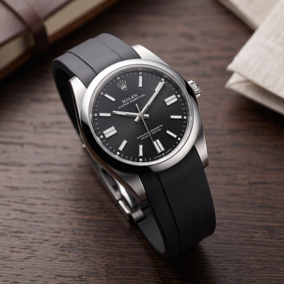 Deployant Rubber Strap - For Rolex Oyster Perpetual 41mm - Black - Helvetus