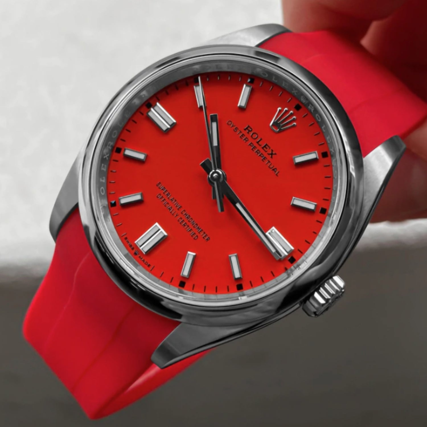 Deployant Rubber Strap - For Rolex Oyster Perpetual 41mm - Red - Helvetus