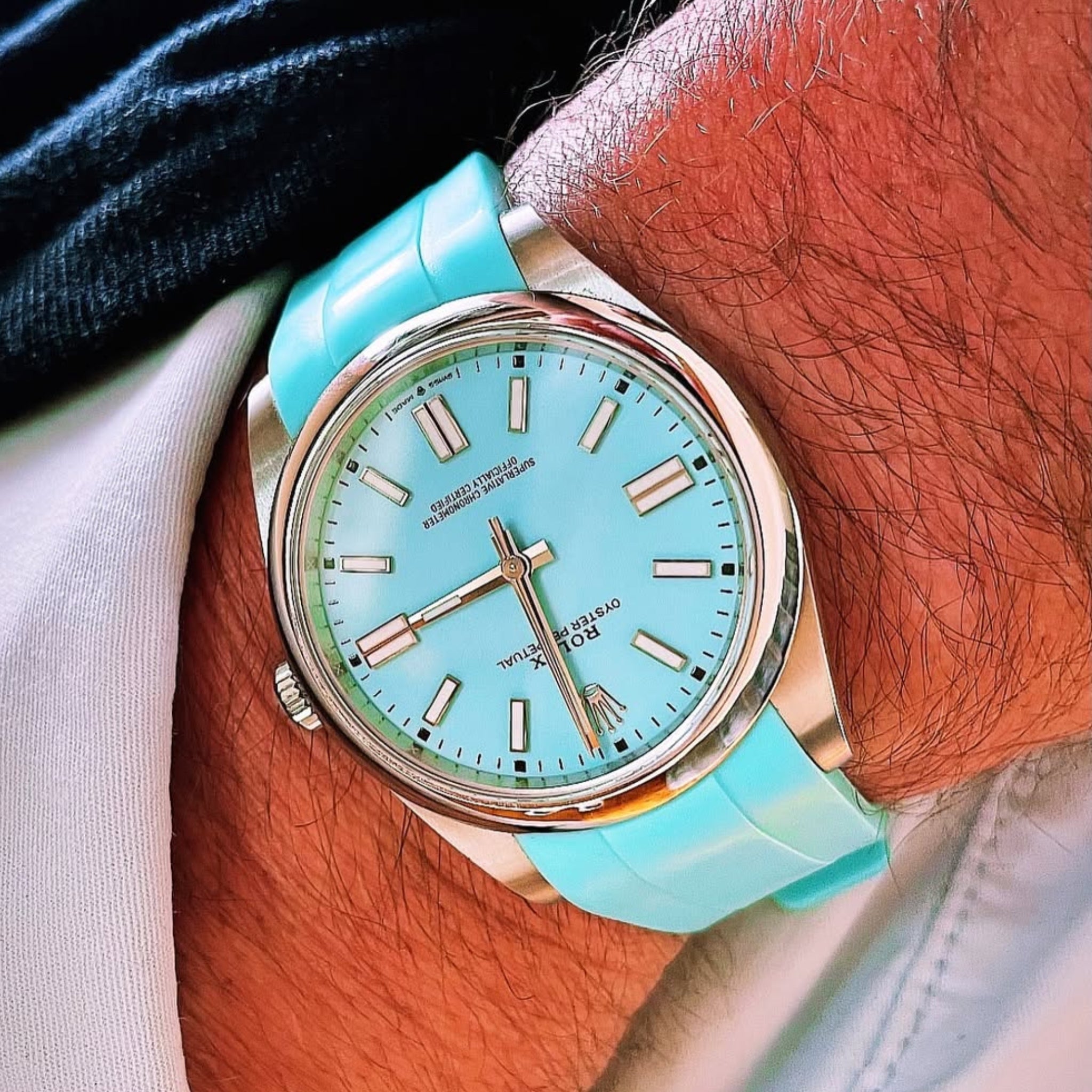 Deployant Rubber Strap - For Rolex Oyster Perpetual 41mm - Turquoise - Helvetus