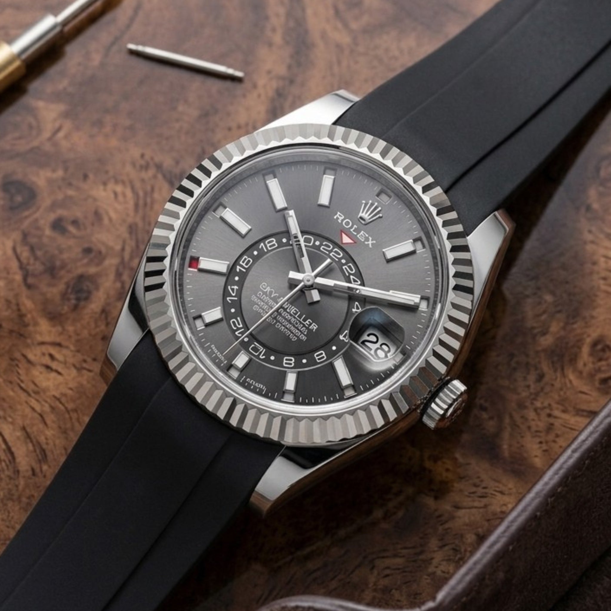 Deployant Rubber Strap - For Rolex Sky-Dweller - Black - Helvetus