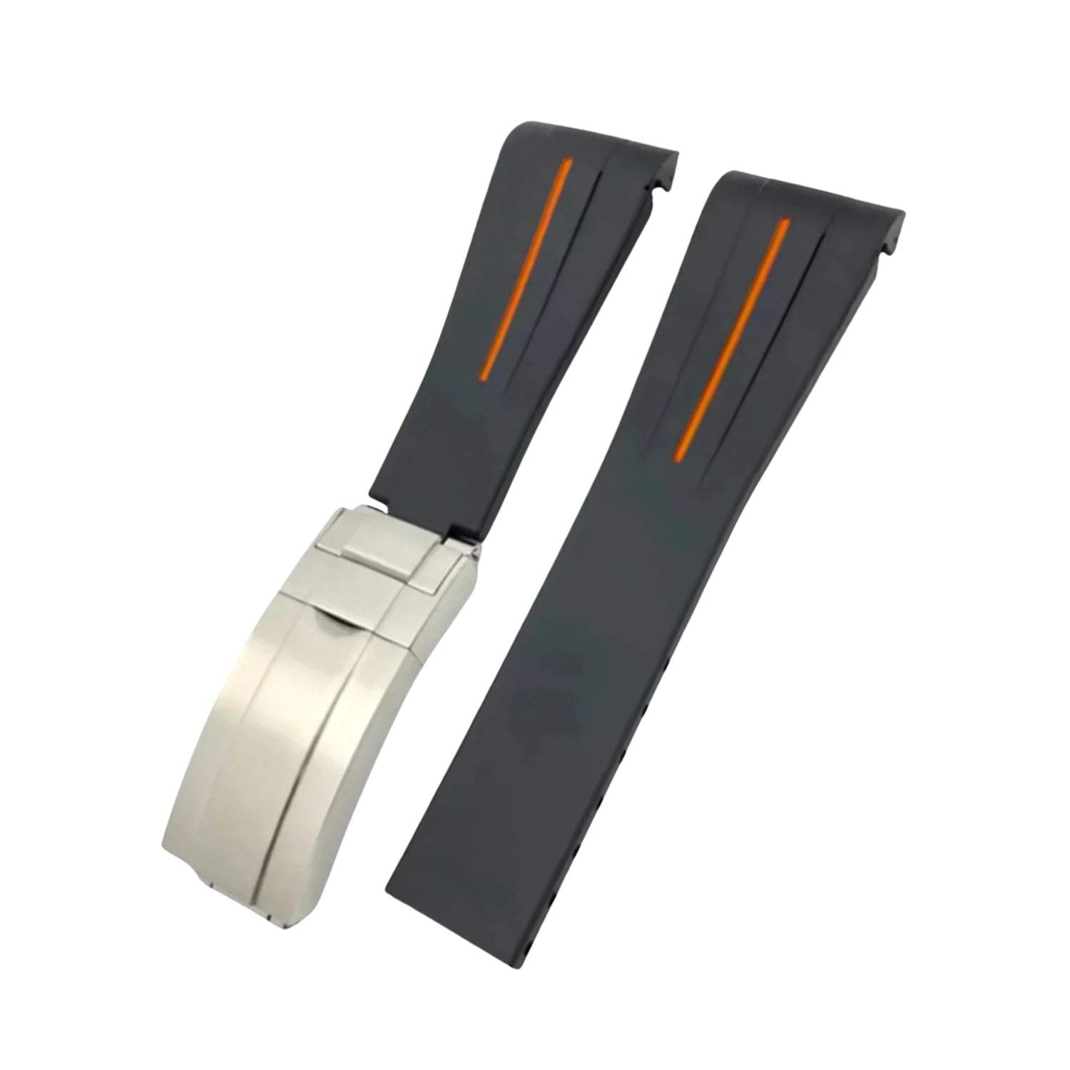 Deployant Rubber Strap - For Rolex Submariner - Black w/Orange Line | LuxLine® - Helvetus