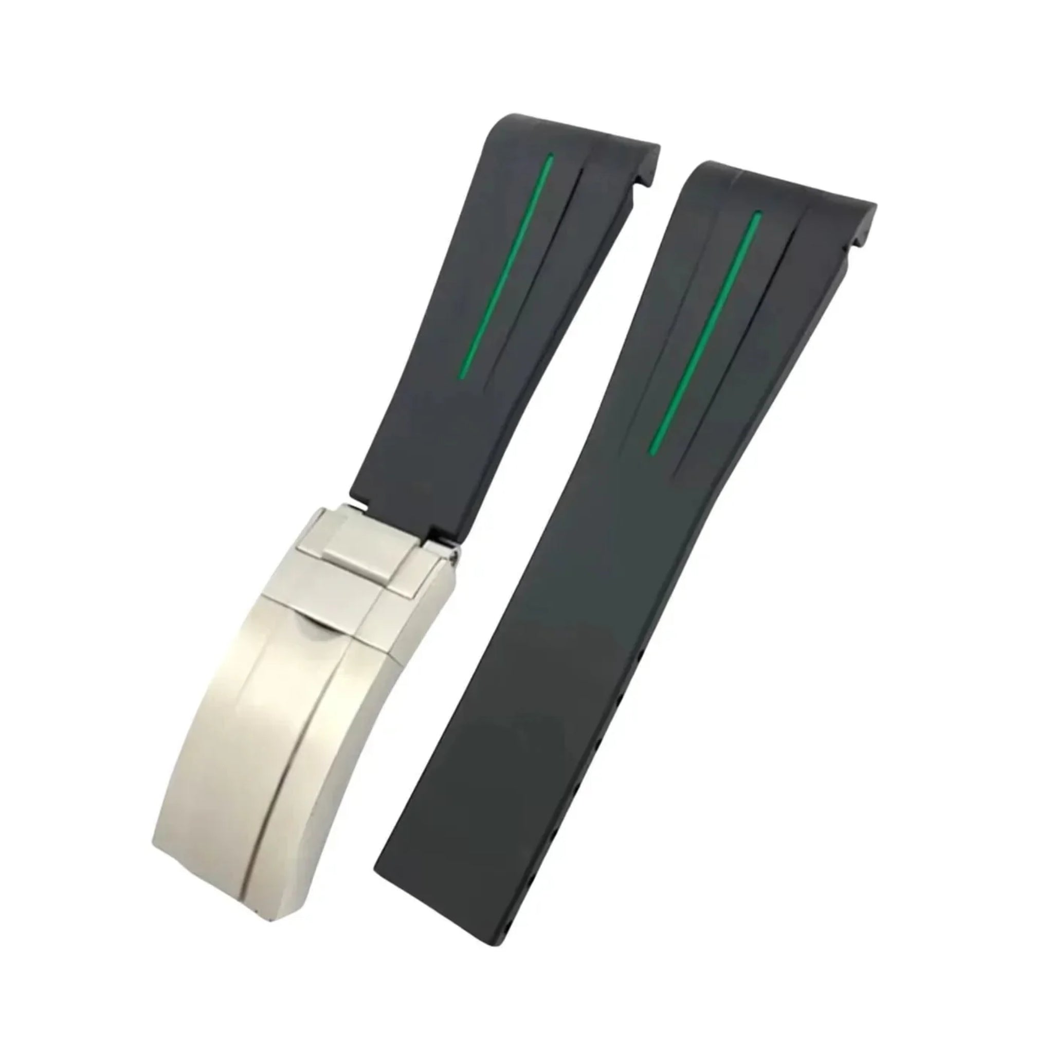 Deployant Rubber Strap - For Rolex Yacht - Master 40mm/42mm - Black w/Green Line | LuxLine® - Helvetus