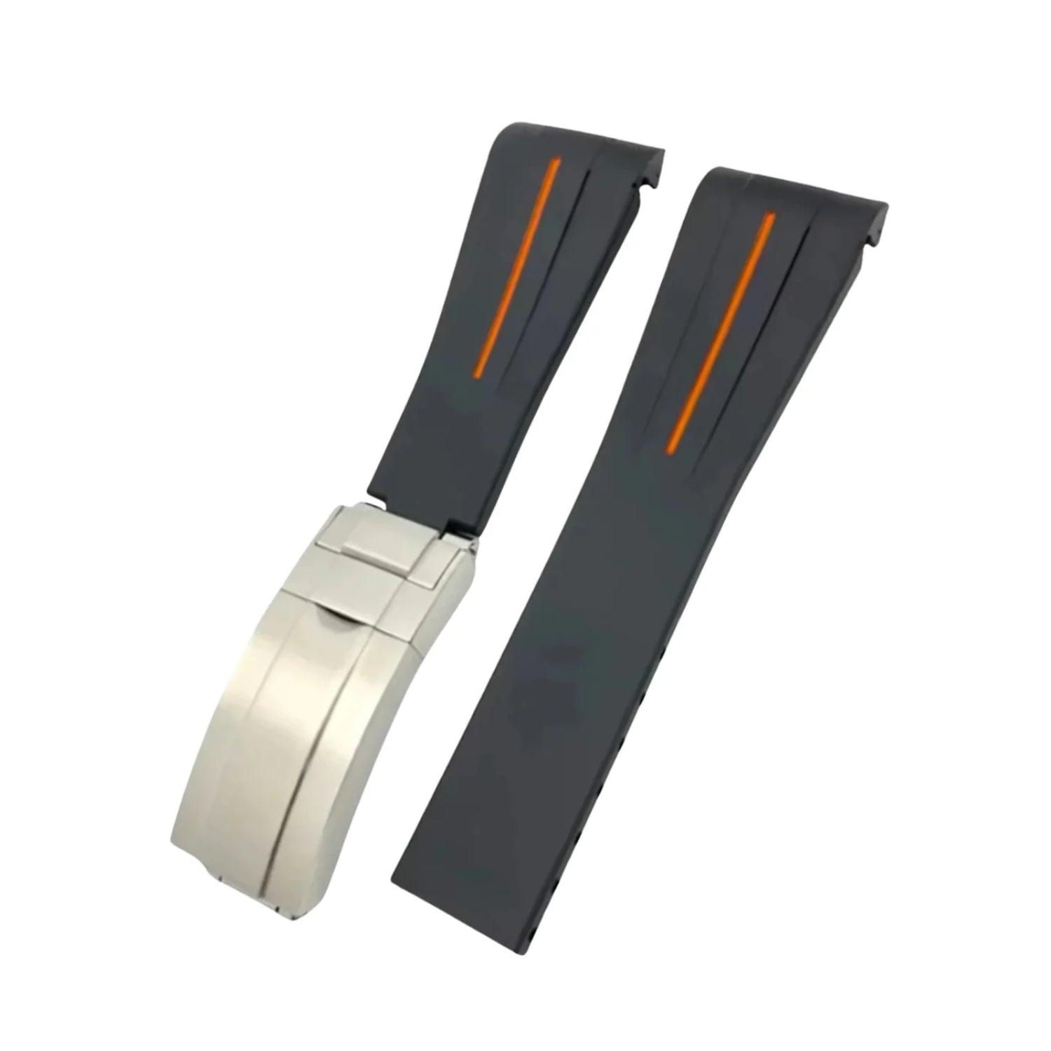 Deployant Rubber Strap - For Rolex Yacht - Master 40mm/42mm - Black w/Orange Line | LuxLine® - Helvetus