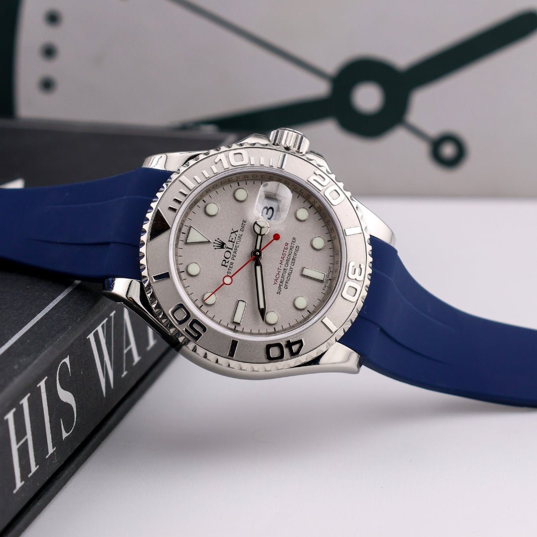Deployant Rubber Strap - For Rolex Yacht - Master 40mm/42mm/37mm - Navy Blue - Helvetus