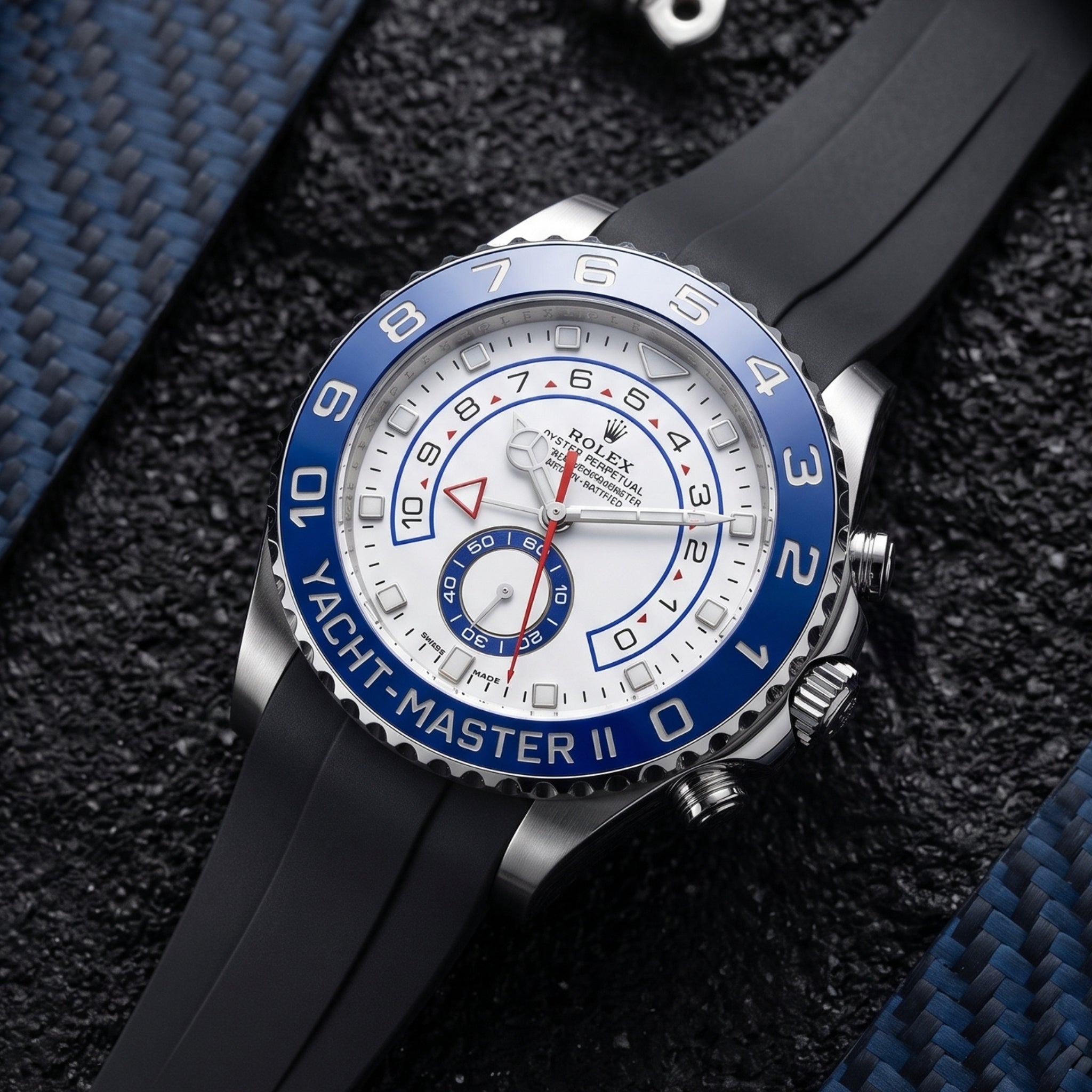 Deployant Rubber Strap - For Rolex Yacht-Master II 44mm - Black - Helvetus