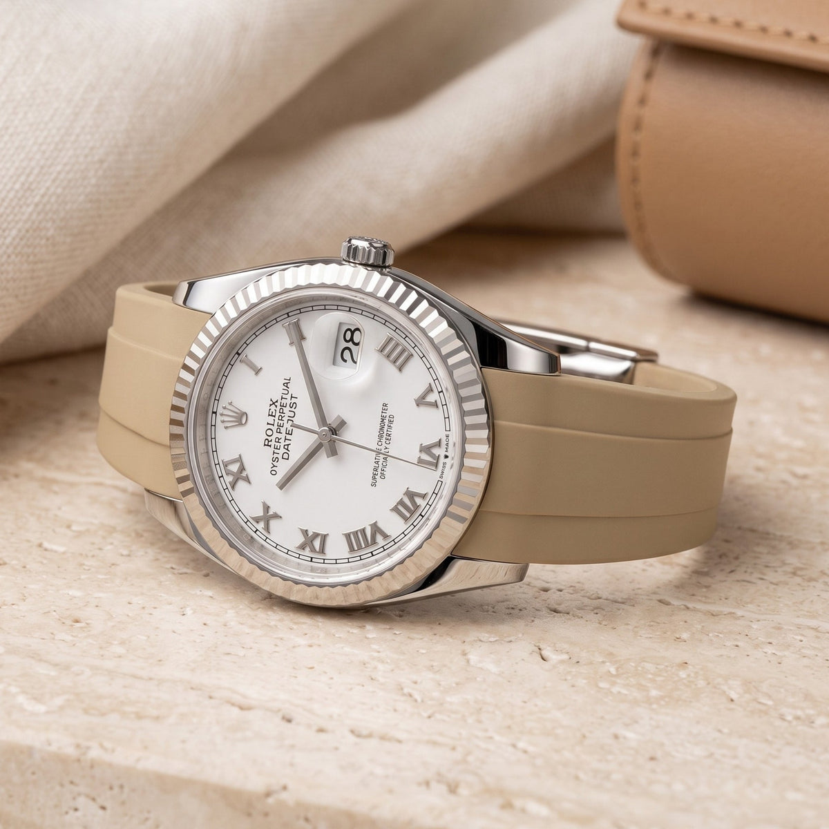 Deployant Strap - For Rolex Datejust 36 - Beige - Helvetus