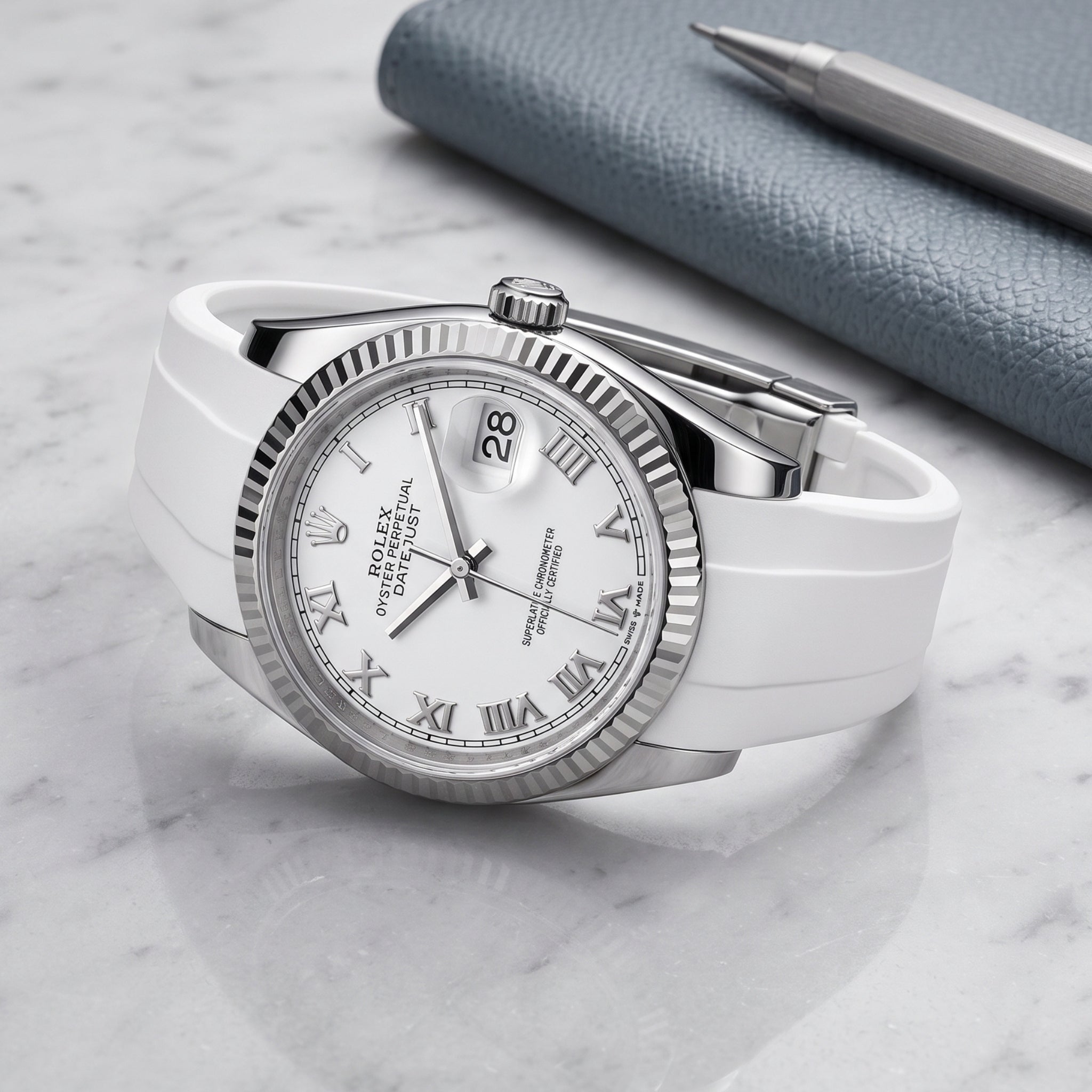 Deployant Strap - For Rolex Datejust 36 - White - Helvetus