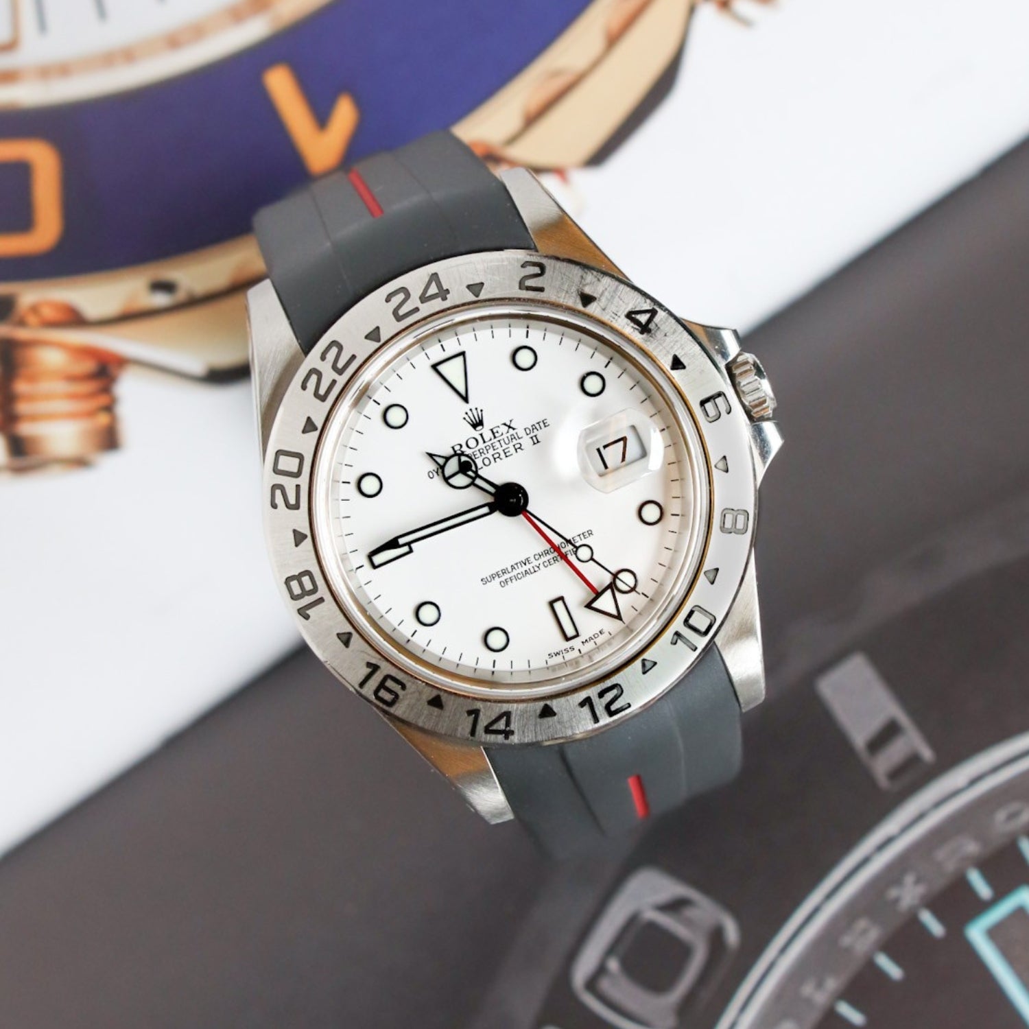 Deployant Strap - For Rolex Explorer II - Black w/Red Line | LuxLine® - Helvetus