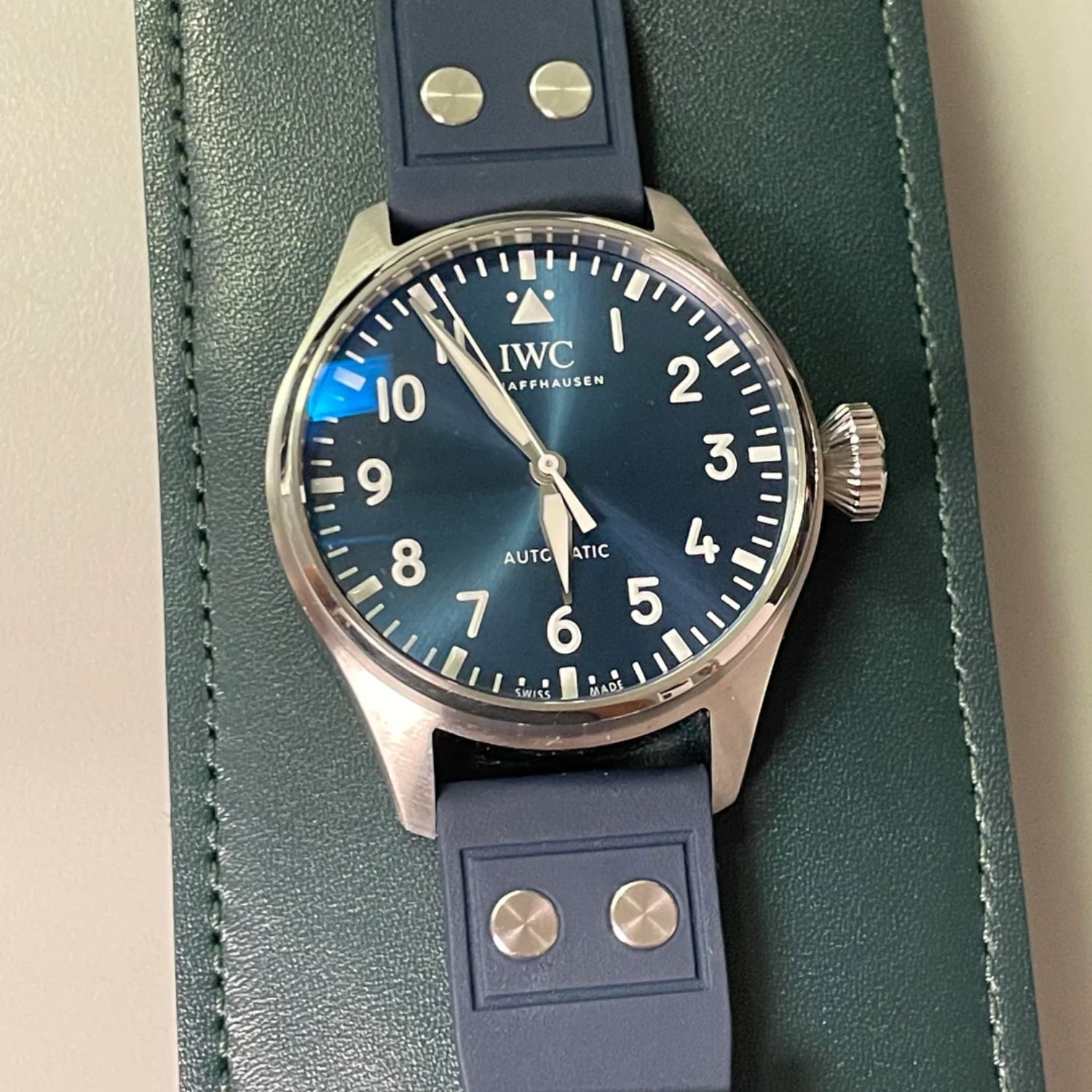 FKM Rubber Strap - For IWC Portugieser/Aquatimer/All Pilot Models/Portugieser/Portofino - Navy Blue - With Rivets - Helvetus