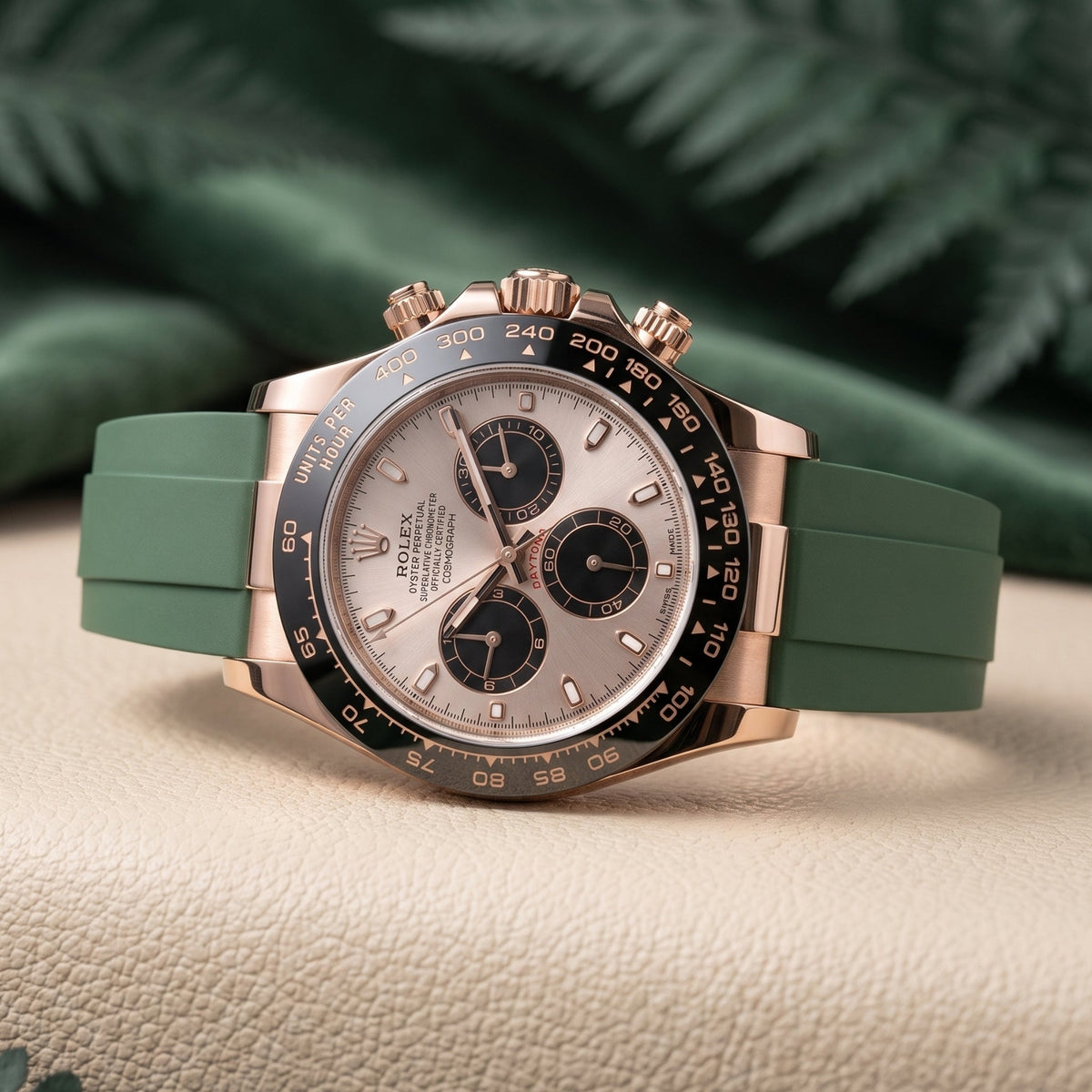 Green FKM Rubber Strap for Rolex Oysterflex – Daytona, Yacht-Master & Sky-Dweller - Helvetus