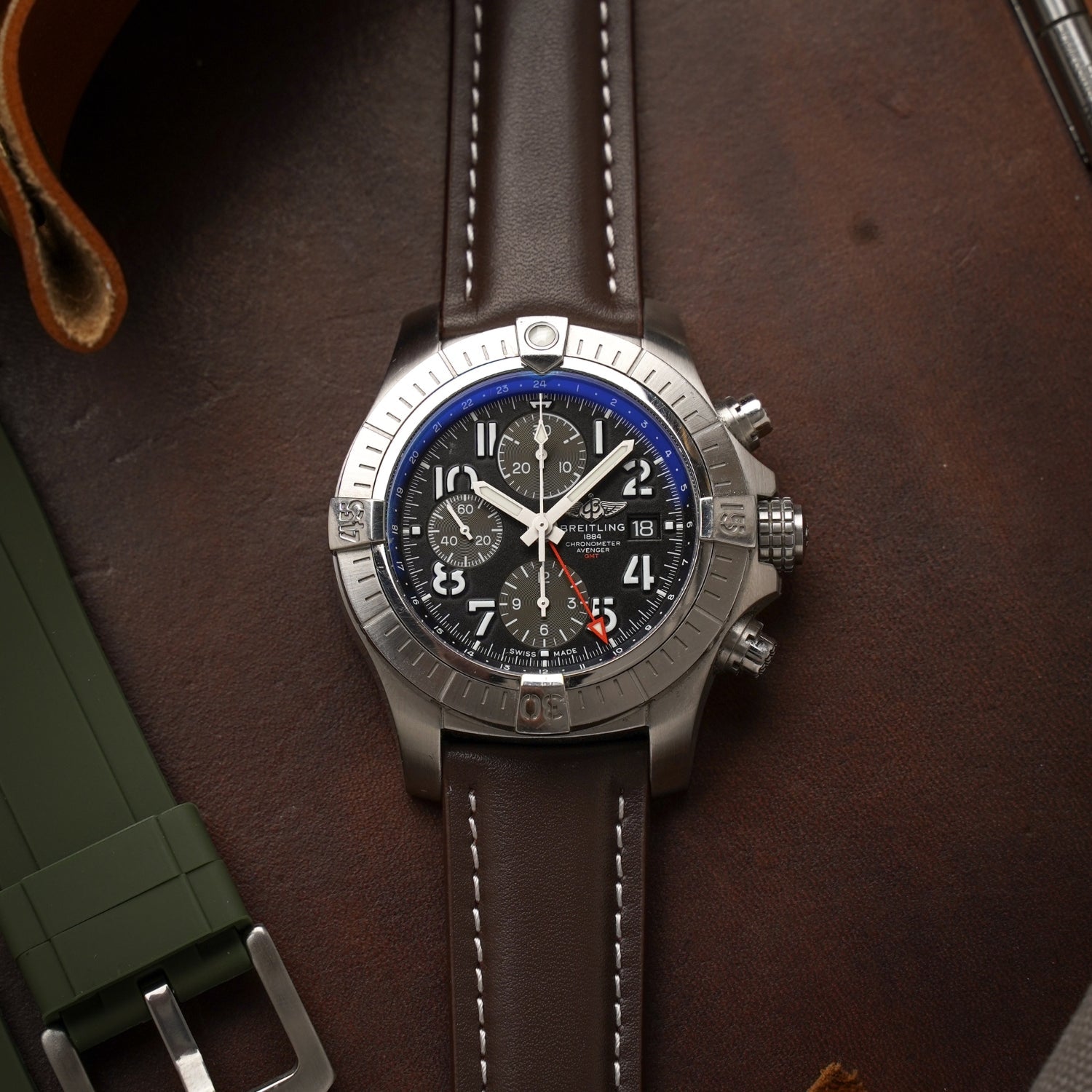 Leather Strap - For Breitling Watches - Flat Brown - Helvetus