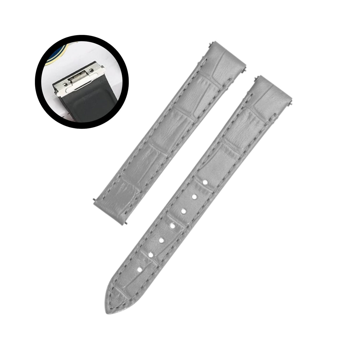 Leather Strap - For Cartier Santos Small/Medium/Large - Grey - Quick Release/Switch - Helvetus
