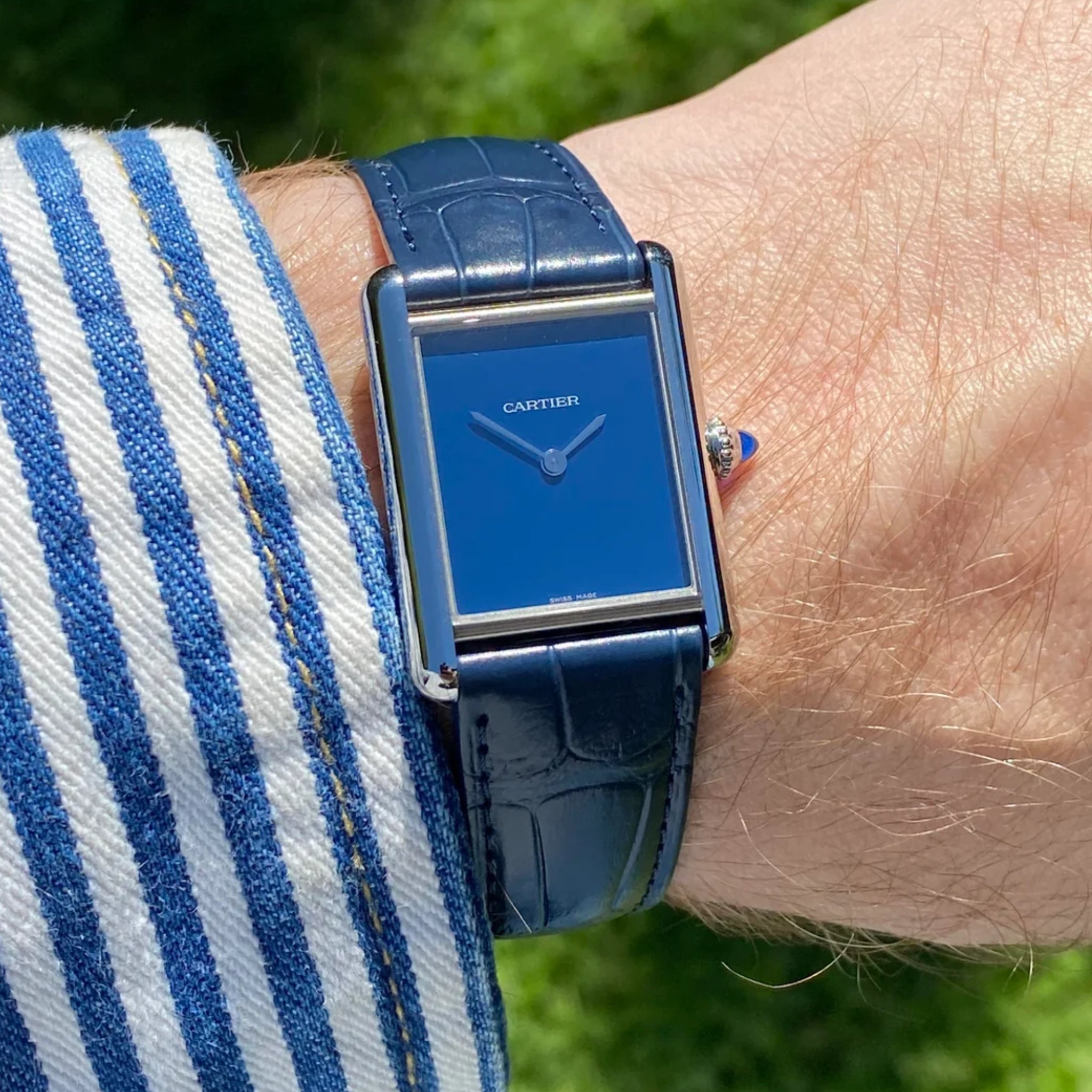 Leather Strap - For Cartier Tank - Blue - Helvetus