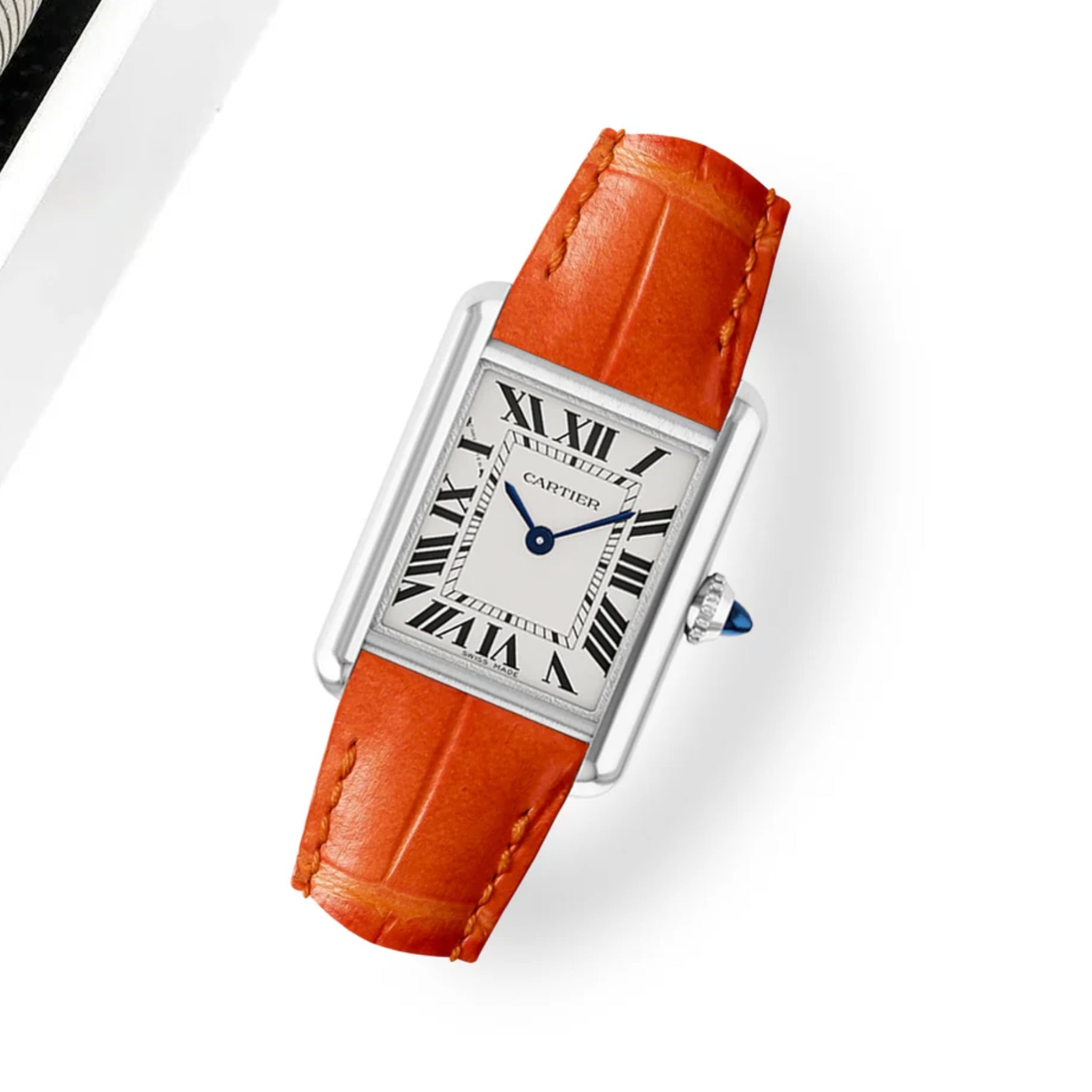 Leather Strap - For Cartier Tank - Orange - Helvetus