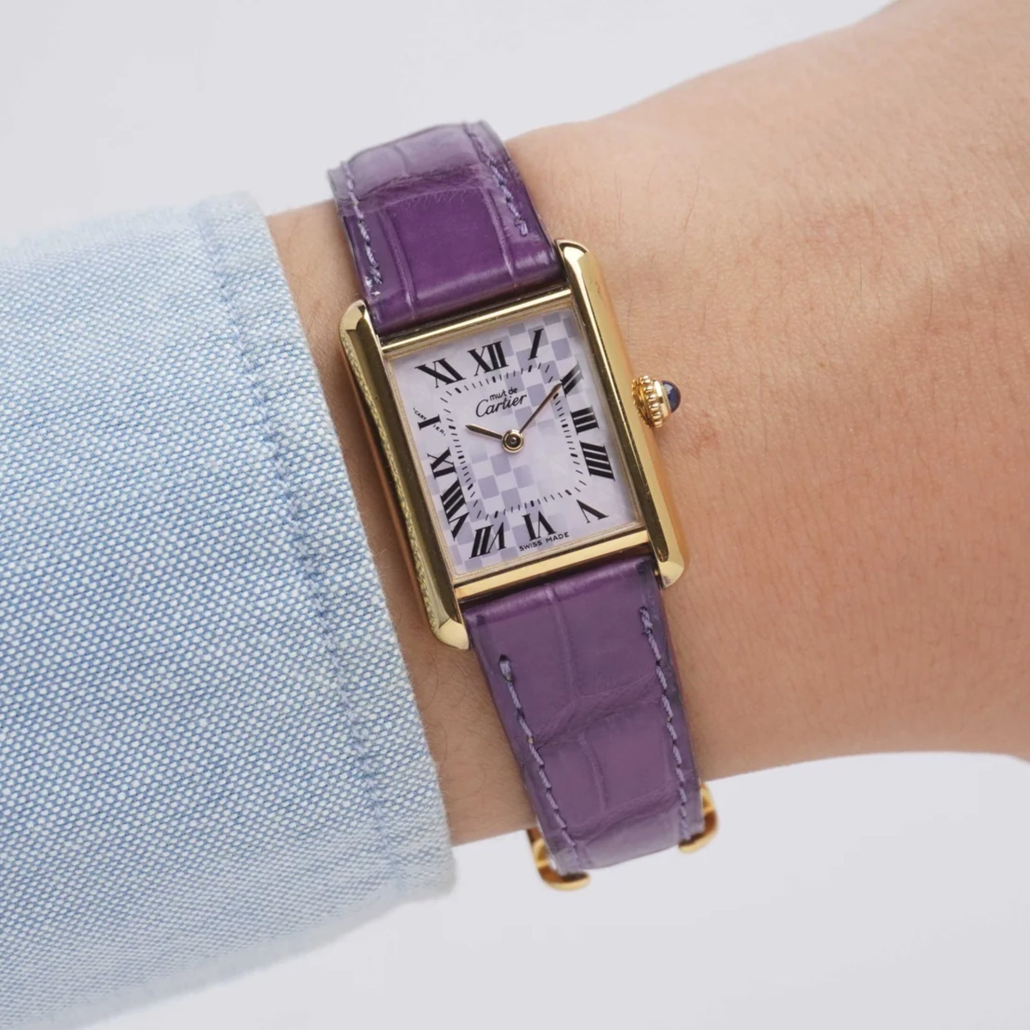 Leather Strap - For Cartier Tank - Purple - Helvetus