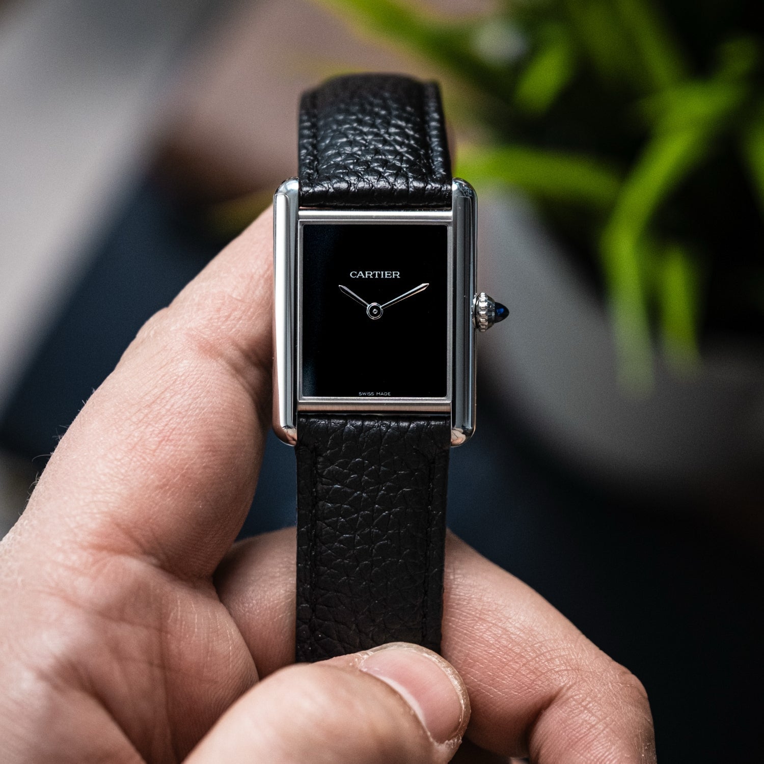 Leather Strap for Cartier Tank / Tank Solo / Tank Must – Black - Helvetus