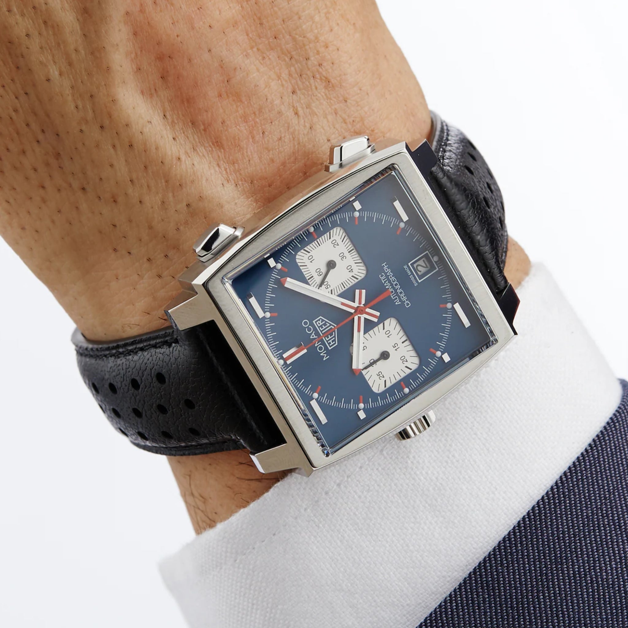 Leather Strap - For Tag Heuer Monaco - Black with extra Texture - Helvetus