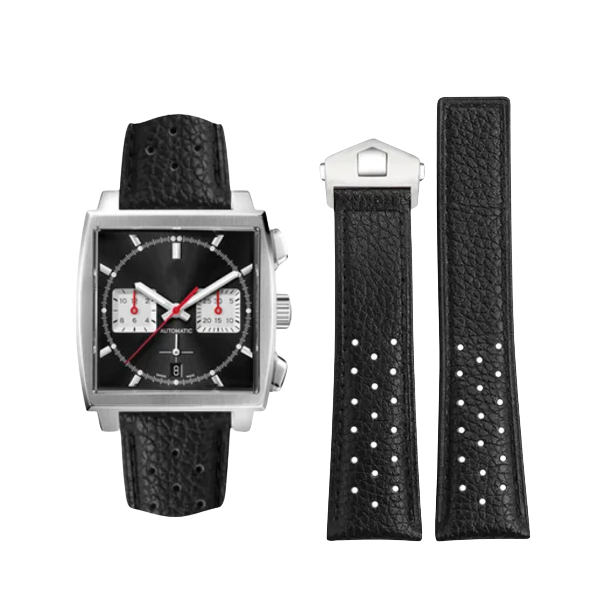 Leather Strap - For Tag Heuer Monaco - Black with small Holes - Helvetus