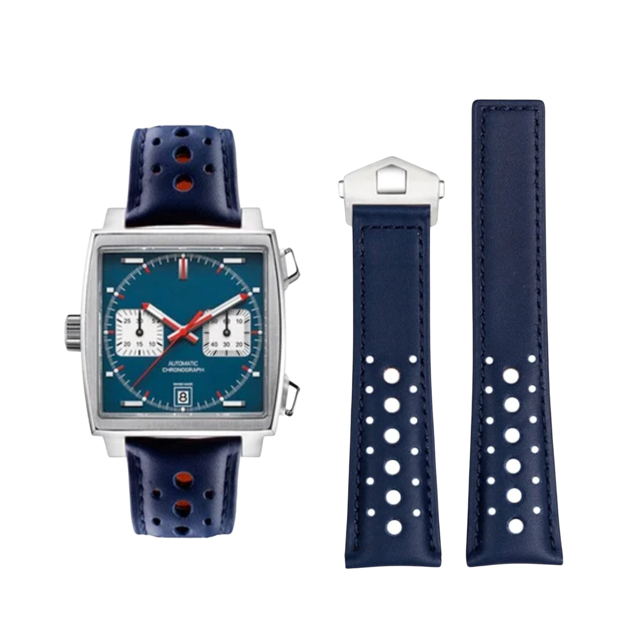 Leather Strap - For Tag Heuer Monaco - Blue - Helvetus