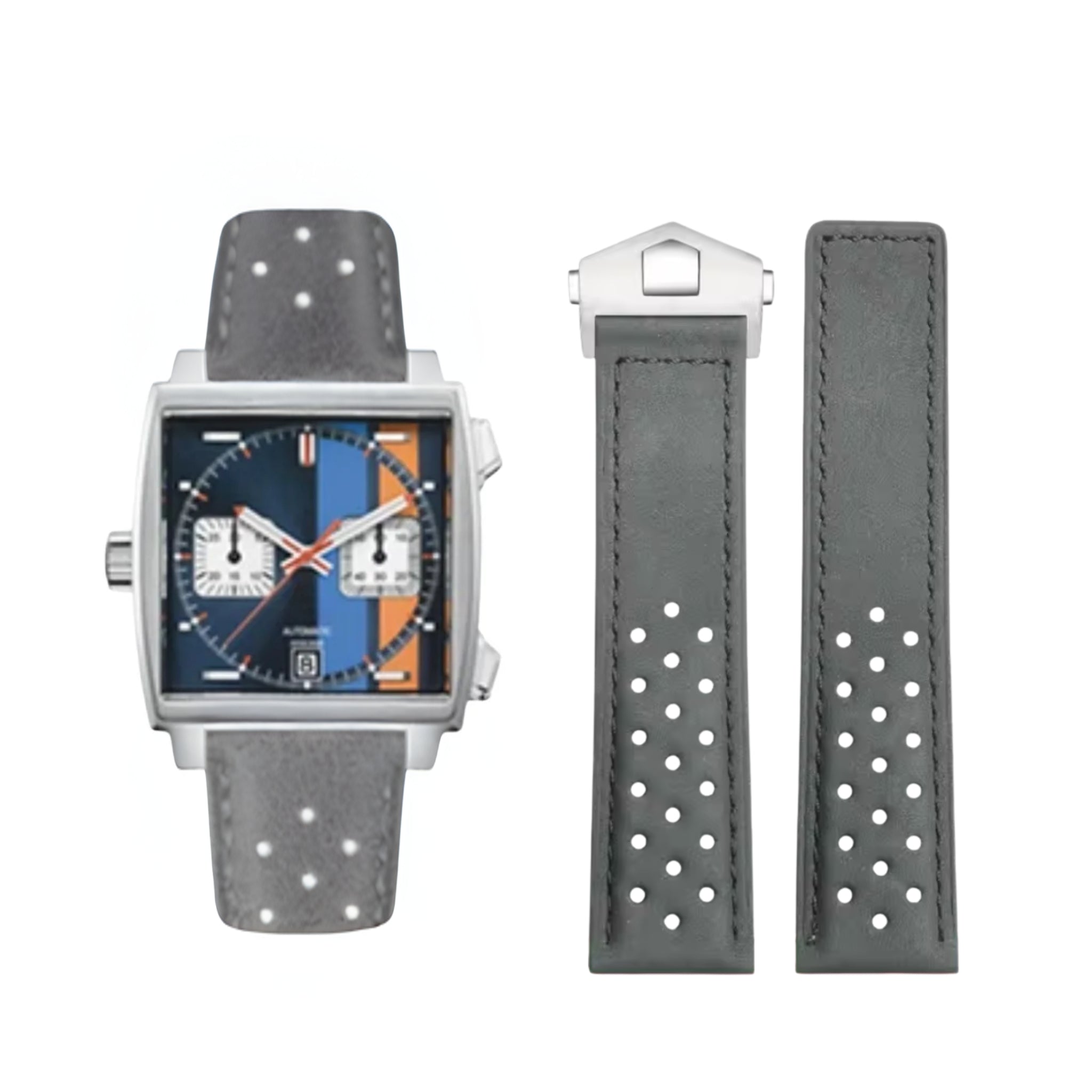 Leather Strap - For Tag Heuer Monaco - Grey - Helvetus