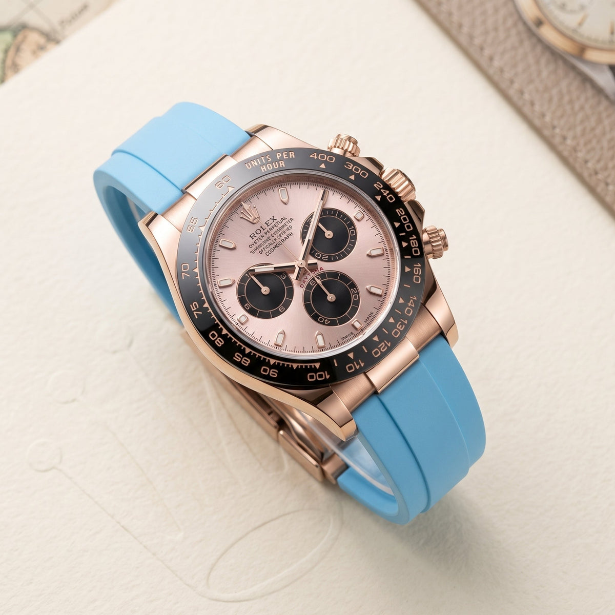 Light Blue FKM Rubber Strap for Rolex Oysterflex – Daytona, Yacht-Master & Sky-Dweller - Helvetus