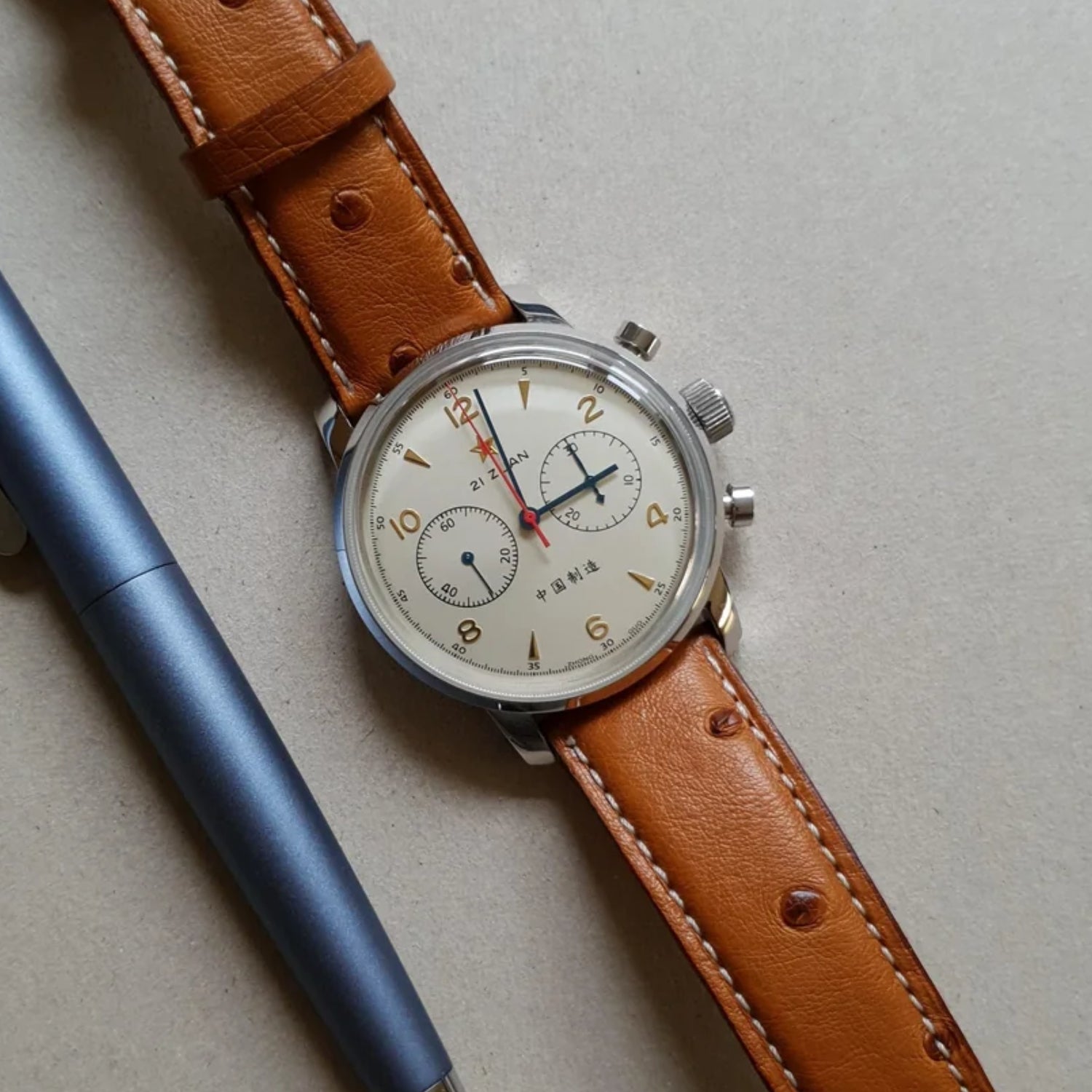 Ostrich Leather Strap - Orange - Ostrich Pattern - Helvetus