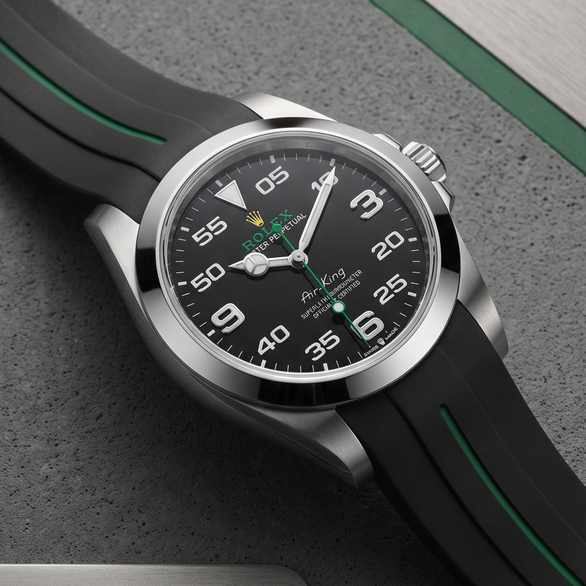 Correa de caucho - Para Rolex Air-King 126900/116900 - Negro/Verde | LuxLine®