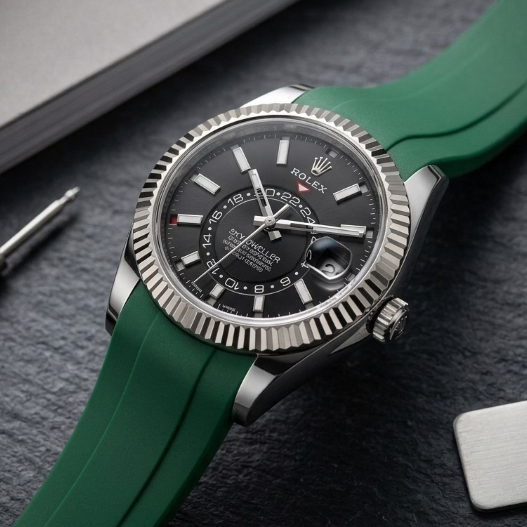 Correa de Caucho con Cierre Desplegable - Para Rolex Sky-Dweller - Verde