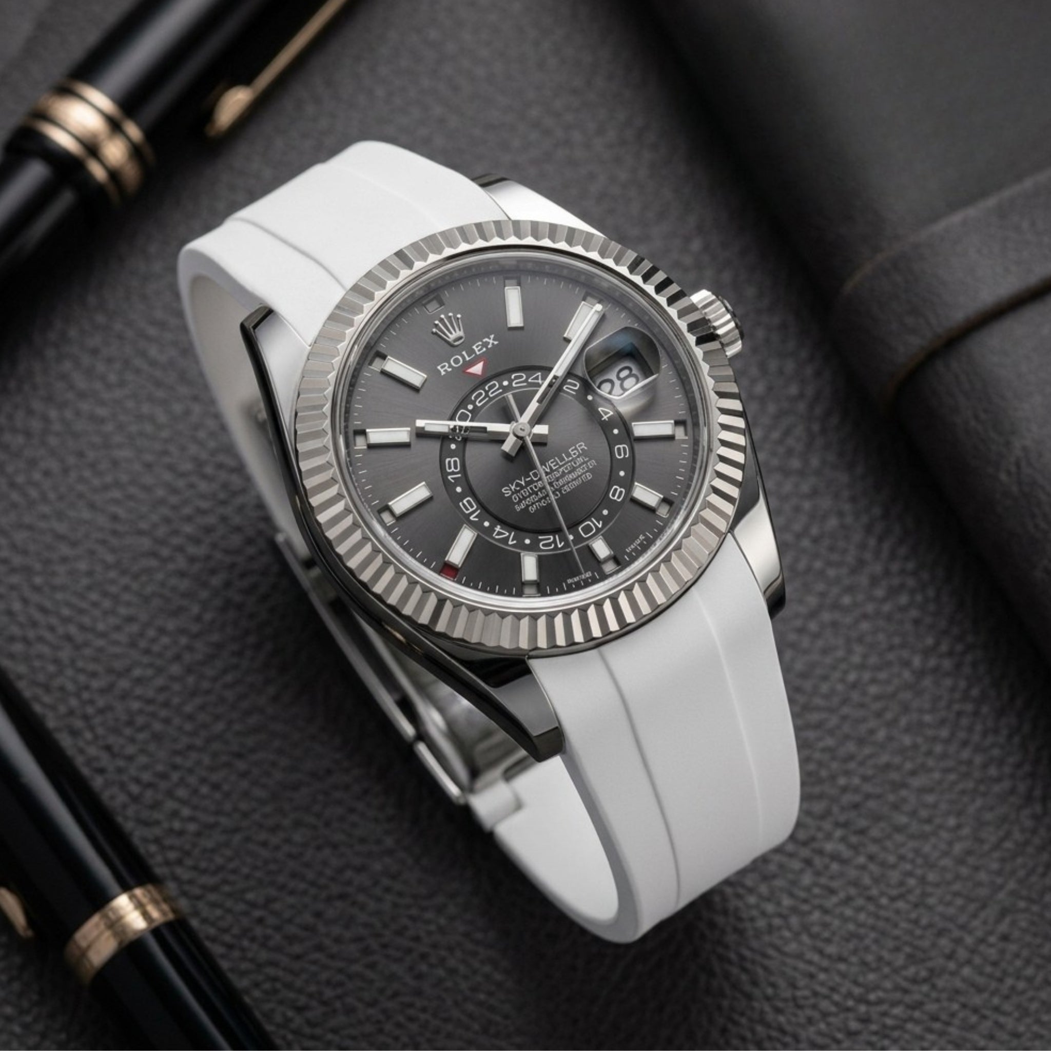 Correa de Caucho con Cierre Desplegable - Para Rolex Sky-Dweller - Blanca