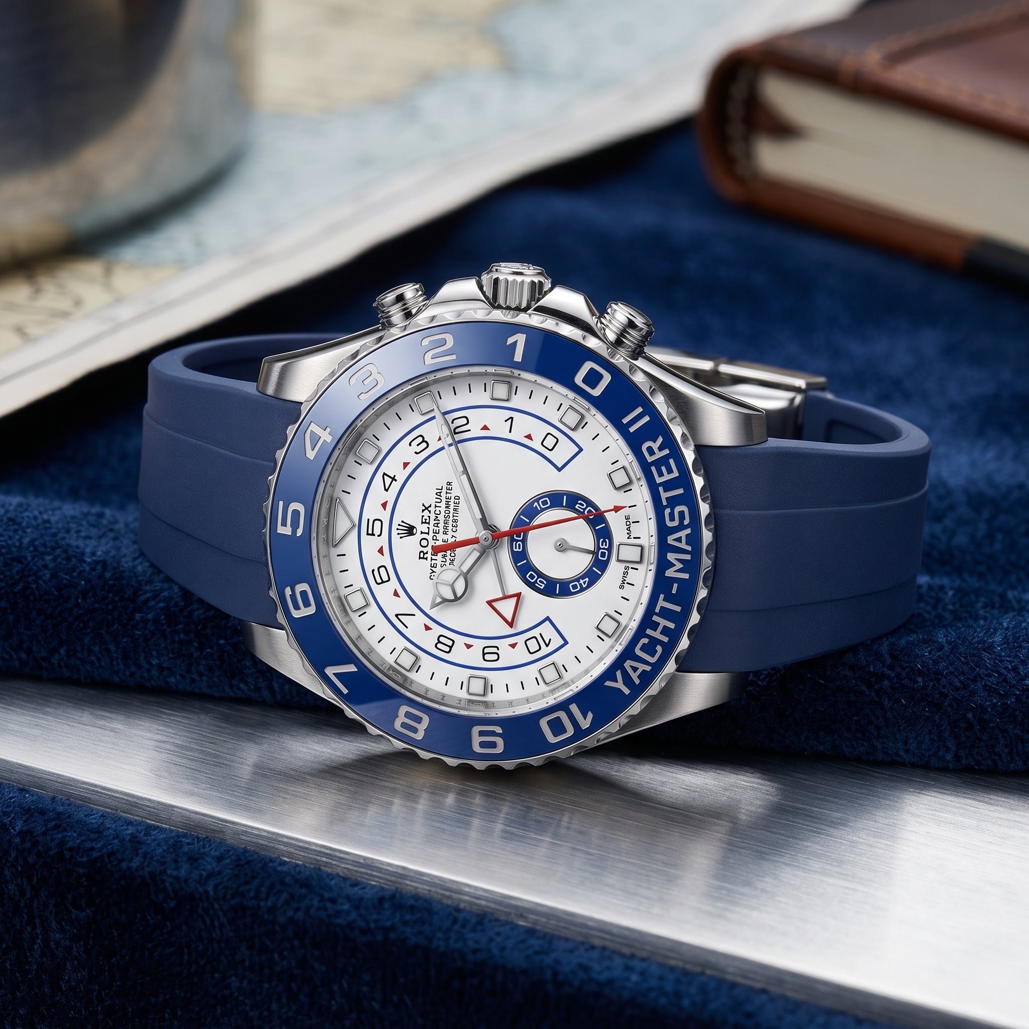 Correa de caucho desplegable - Para Rolex Yacht-Master II 44mm - Azul Marino