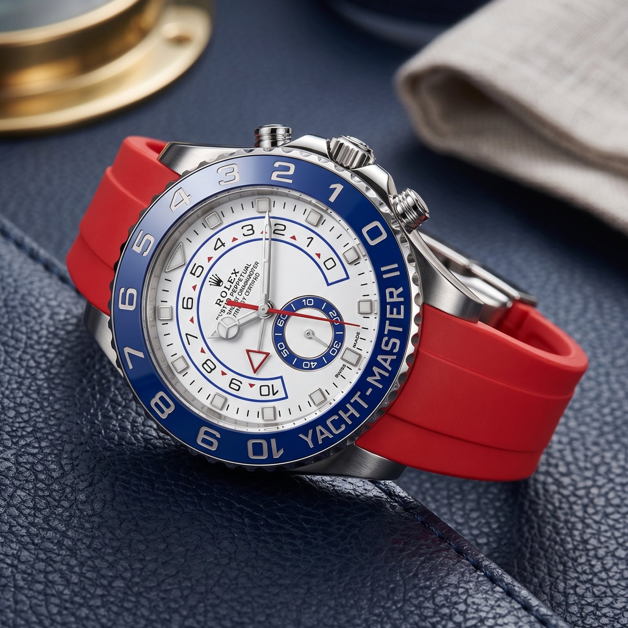 Correa de caucho desplegable - Para Rolex Yacht-Master II 44mm - Rojo